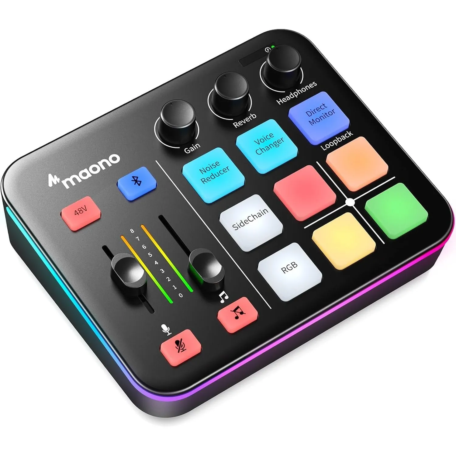 MAONO G1 Neo Audio Mixer, RGB PC Mixer for Streaming, XLR Interface with 48 V Phantom Power, DIY Sound Effects, Volume …