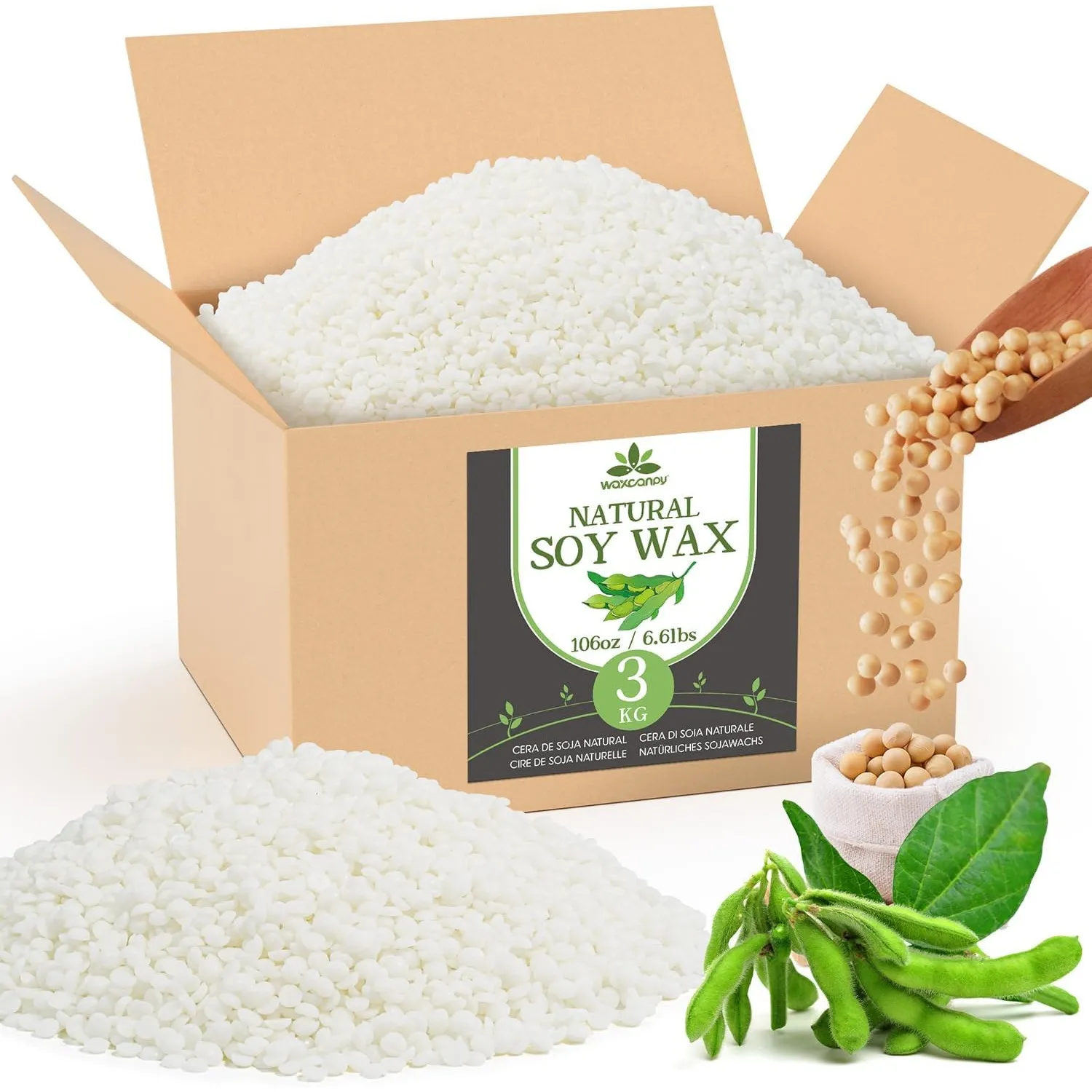 Sojawachs für Kerzen 3KG, Premium Kerzenwachs zum Gießen & Kerzenherstellung, 100% Natürliches Sojawachs für Kerzen