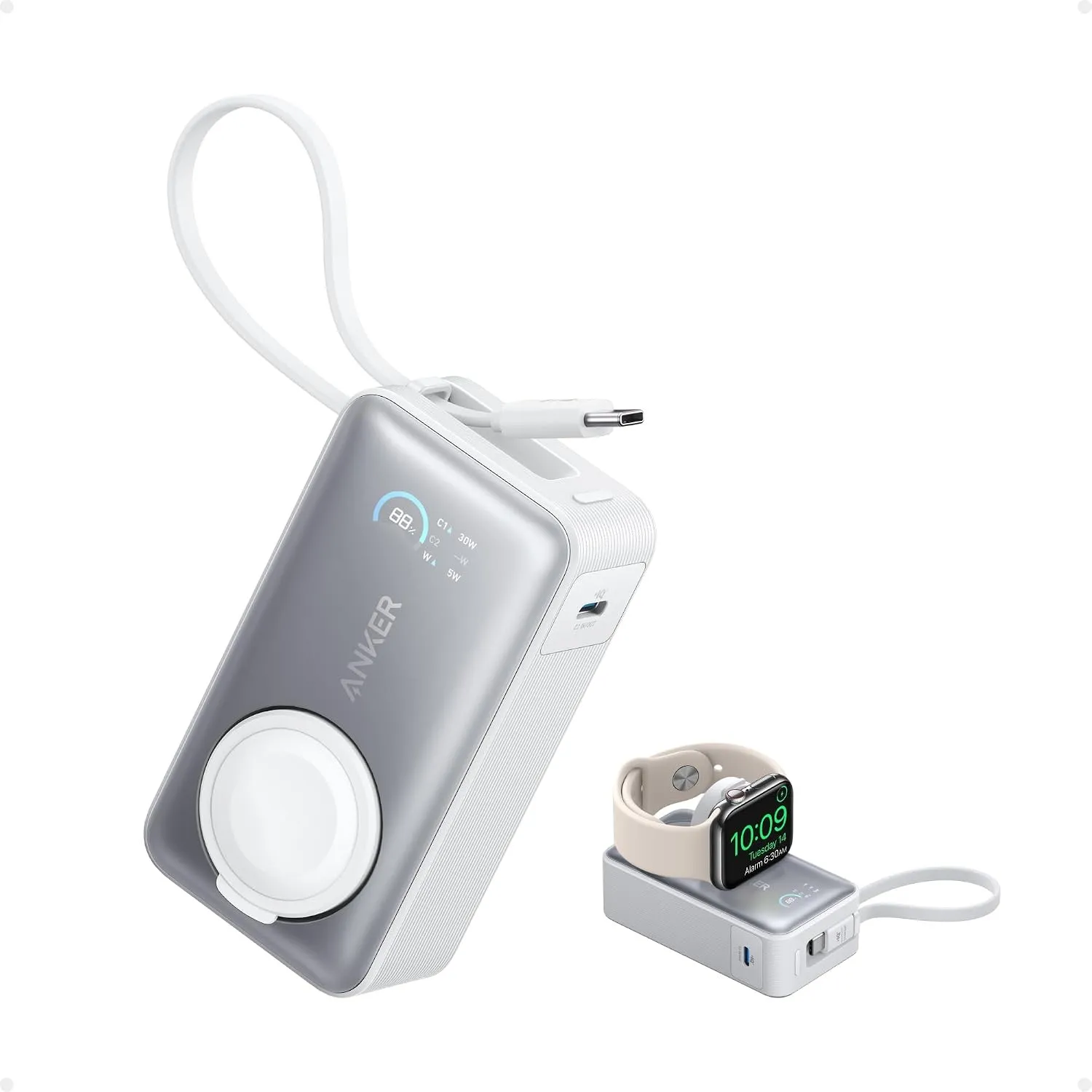 Anker MagGo Powerbank für Apple Watch, 10000mAh 35W Max, mit USB-C Kabel