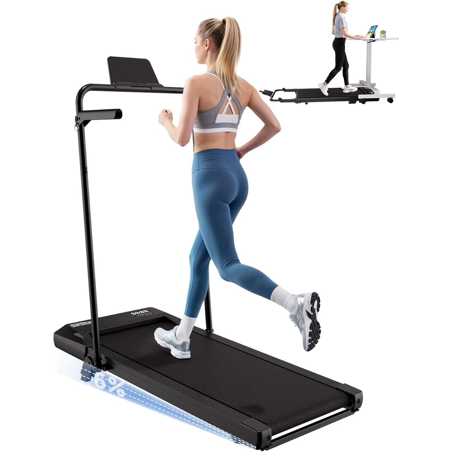 Superun Walking Pad mit Steigung, APP KI-Trainer, leises Büro Laufgerät