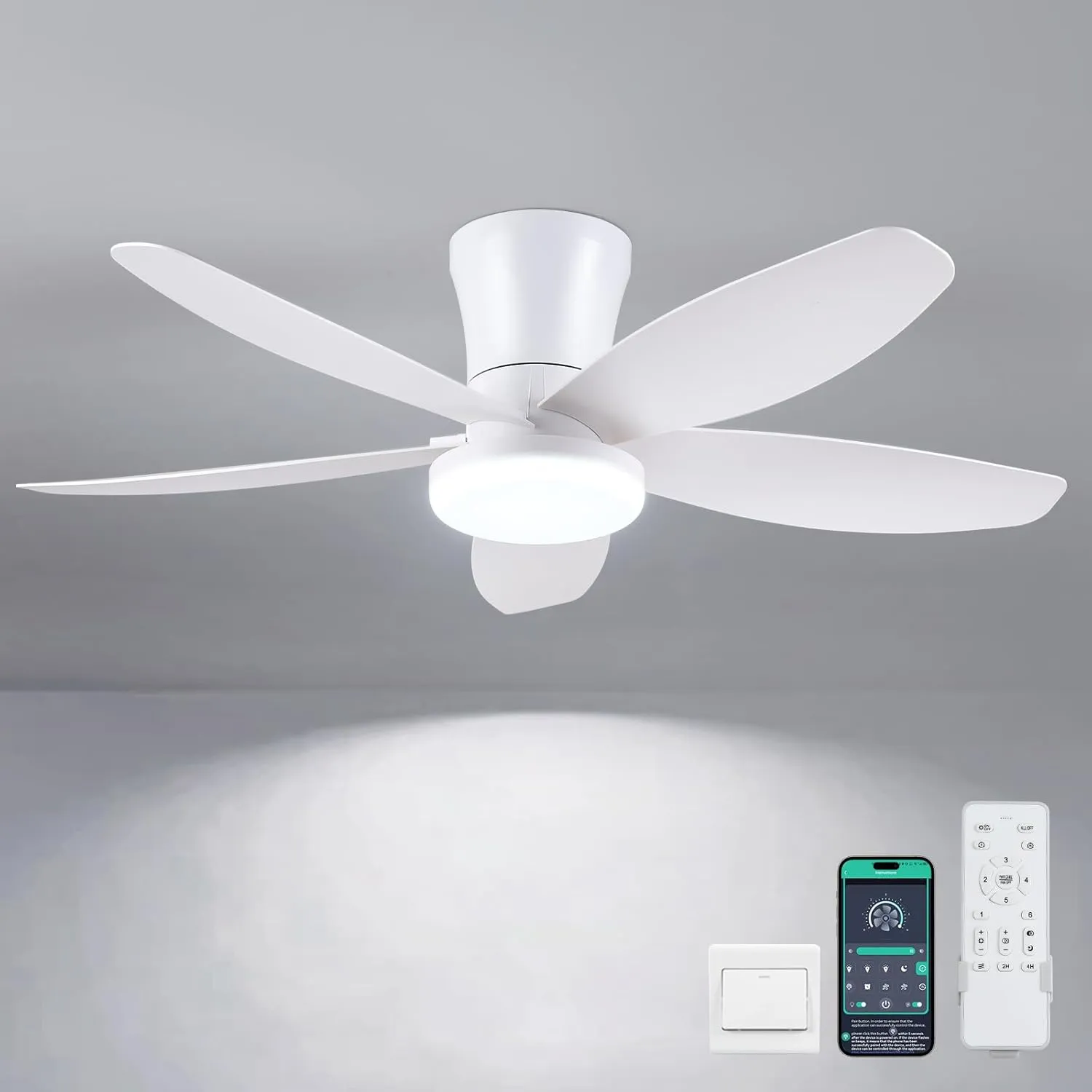 Deckenventilatoren mit Beleuchtung-92CM Bauender Deckenventilator mit LED-Beleuchtung und Fernbedienung/App-Steuerung, …