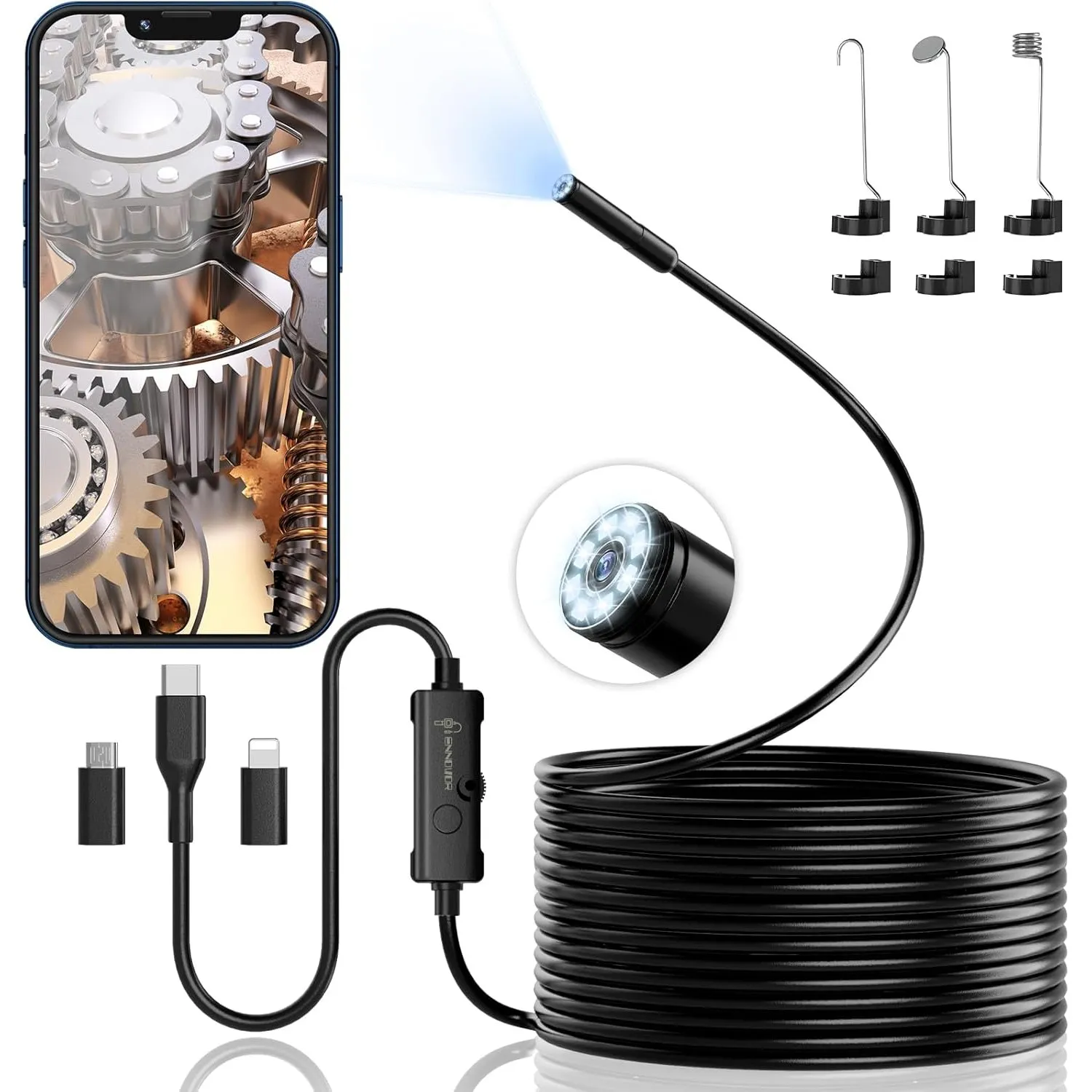 Endoskopkamera mit Licht, Ennovor 1920 HD Endoskop-Kamera Handy mit 8 LED Licht, Kein WLAN Erforderlich Inspektionskame…