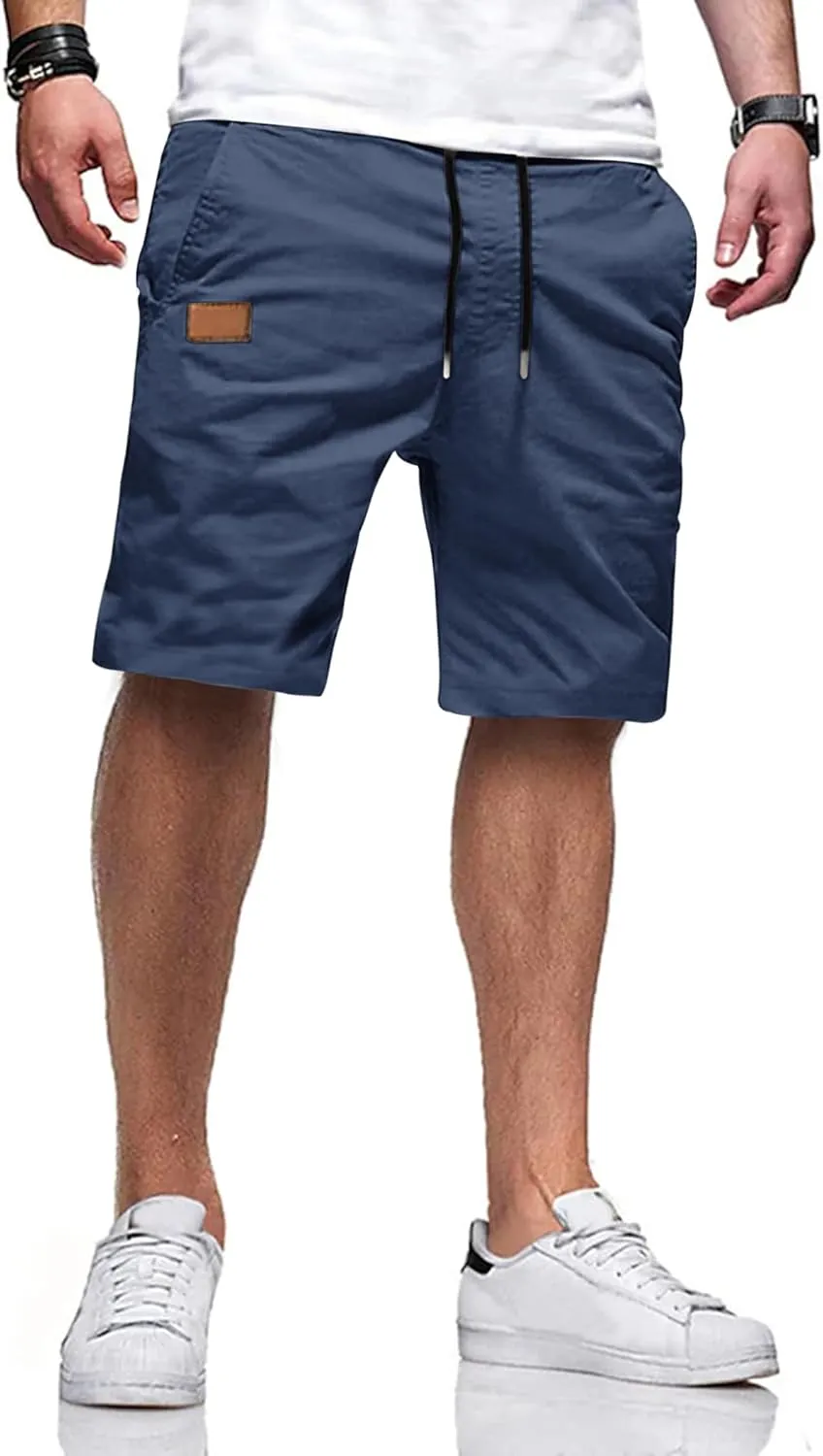 TARAINYA Men's Cotton Casual Shorts Drawstring Elastic Summer Chino with Pockets