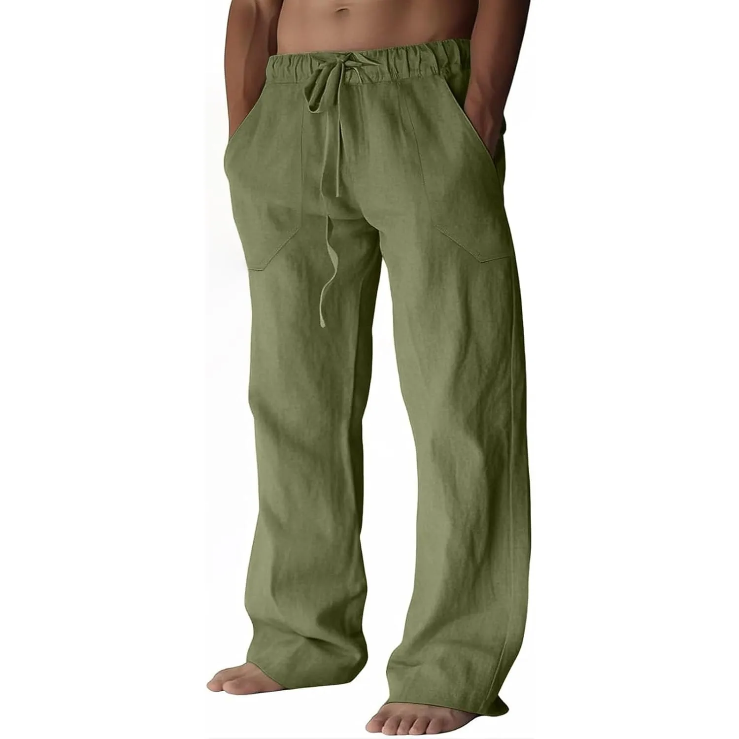 Puimentiua Leinenhose Herren,Lang Leichte Sommerhose,Sommer Leinen Hosen,Loose Fit Baumwollehosen mit Tunnelzug und Tas…