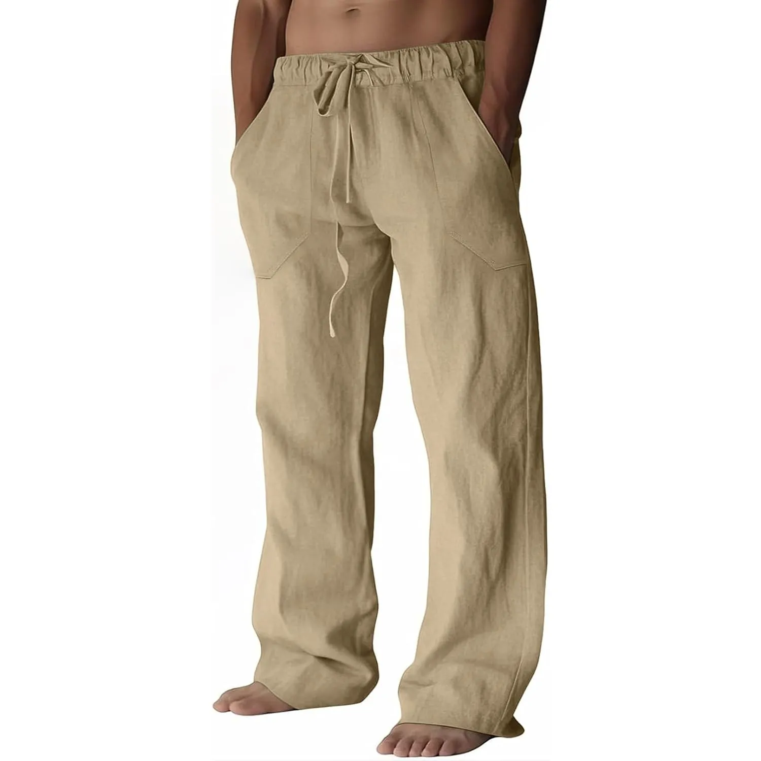 Puimentiua Leinenhose Herren,Lang Leichte Sommerhose,Sommer Leinen Hosen,Loose Fit Baumwollehosen mit Tunnelzug und Tas…