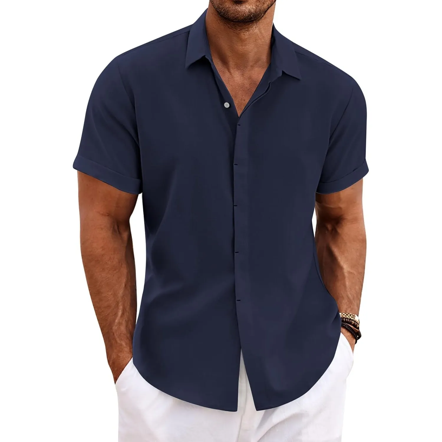 COOFANDY Leinenhemd Herren Kurzarm Hemd Button Down Regular Fit Freizeithemden Sommer Strand Leinen Shirt