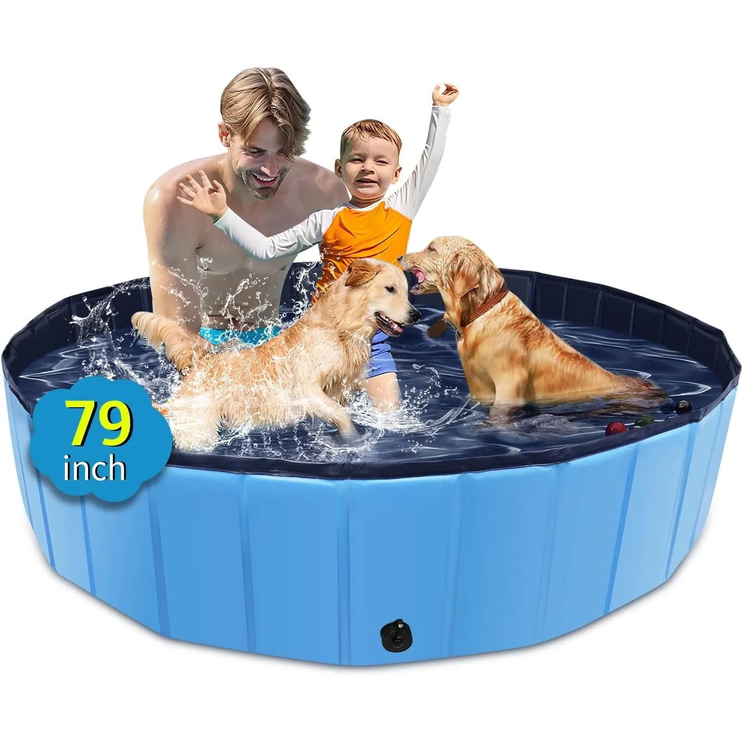 CACSPS Faltbarer Hundepool, 200,7 x 35,6 cm, Kinderpool mit Hartplastik, rutschfeste Hundebadewanne für den Außenbereic…