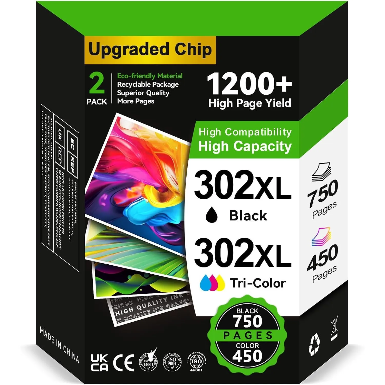 302 XL Druckerpatronen Kompatible für Original HP 302 Druckerpatronen Schwarz+Farbe Multipack, 302XL für HP Envy 4525 4…