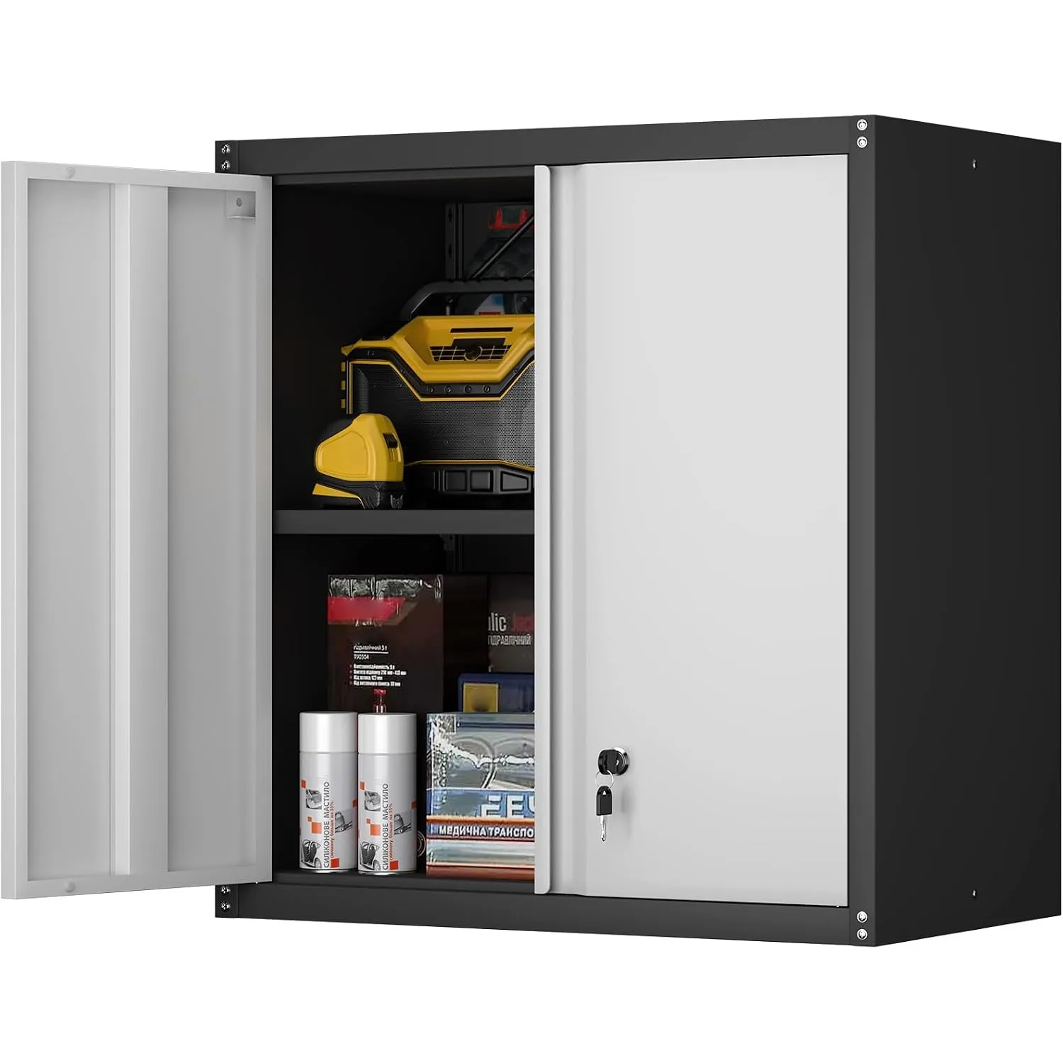 Stahl-Wandschrank, Hängeschrank für die Garage mit verstellbarem Einlegeboden & abschließbaren Türen, Wandmontierter Me…