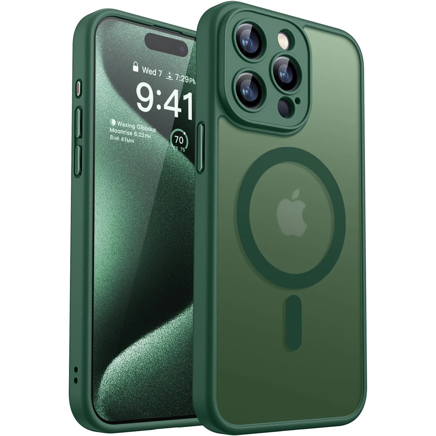 CANSHN für iPhone 15 Pro Max Hülle mit Kameraschutz, Dunkelgrün