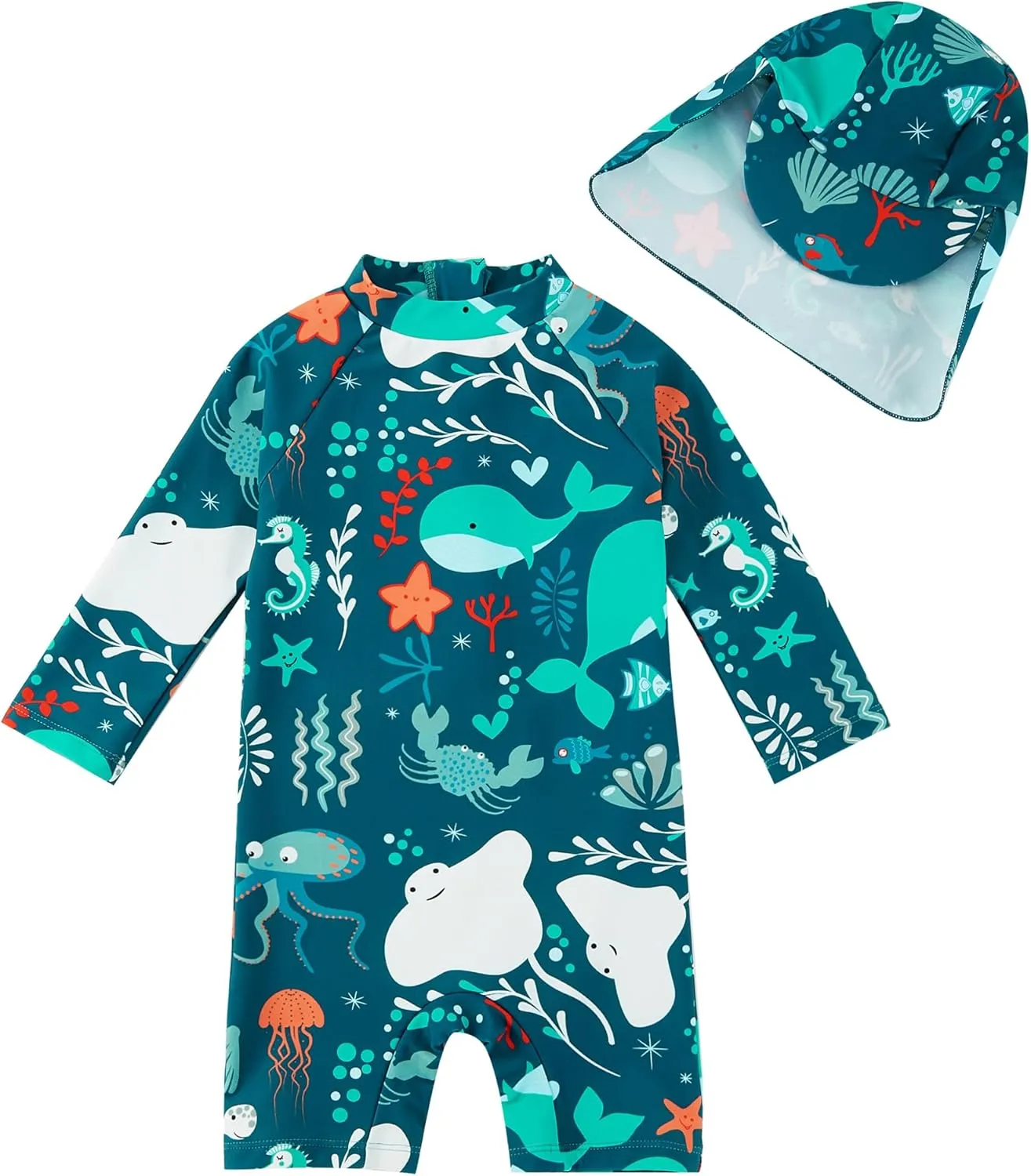 upandfast Baby Boys Swimsuit with Sun Hat UPF 50+ One Piece Zip Children's Swimsuit