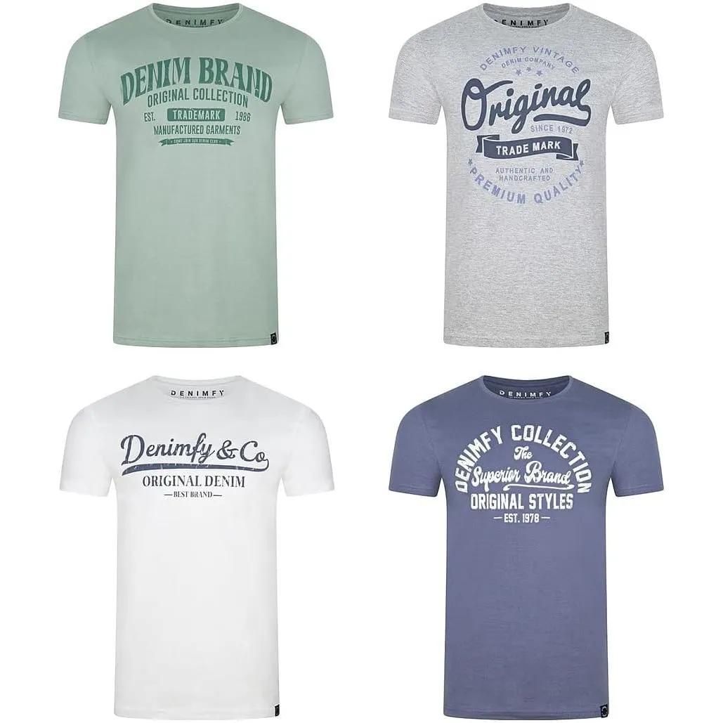DENIMFY Tshirt Herren Baumwolle Regular Fit DFNuri 4er Pack Set Rundhals | Kurzarm Sommer Tee Shirt Logoprint Schwarz W…