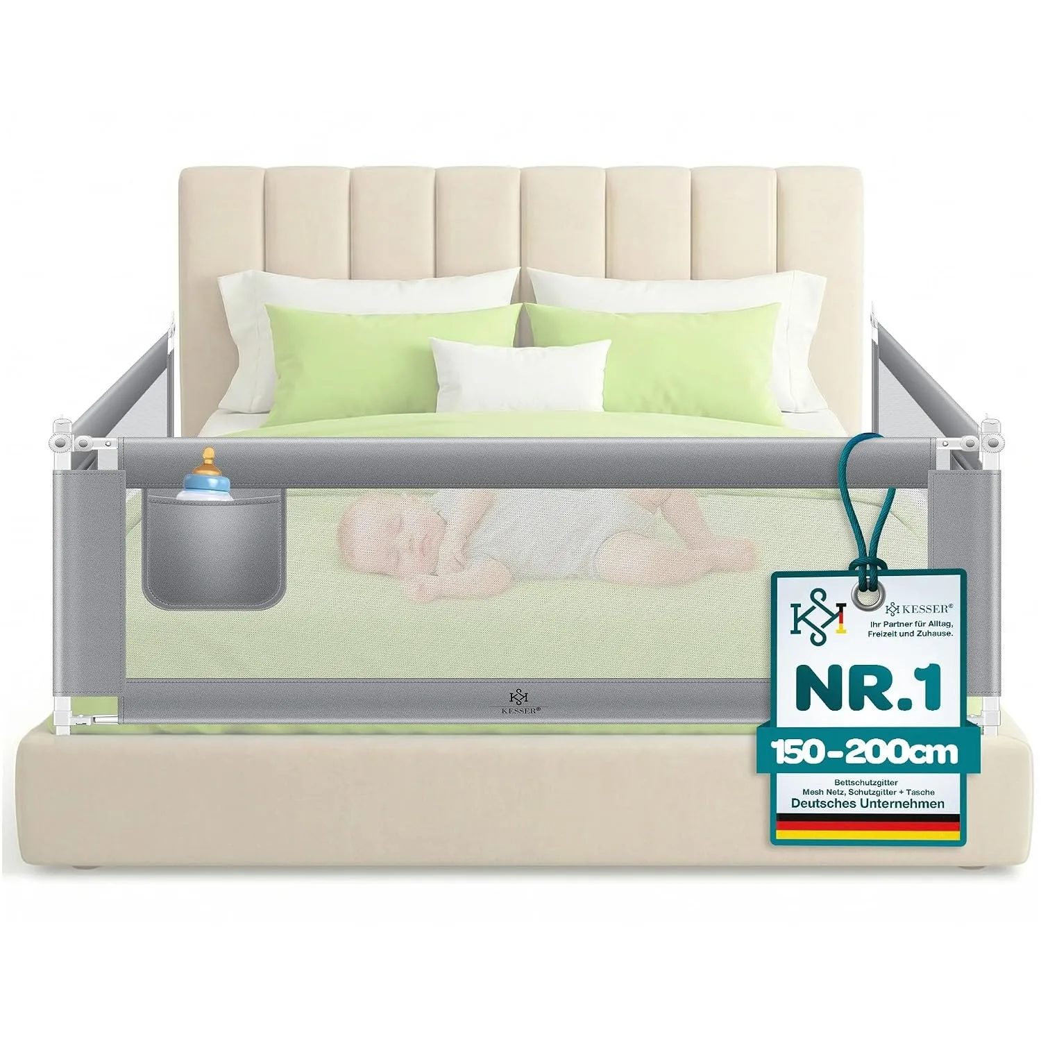 KESSER® Bettschutzgitter 200 cm, Rausfallschutz Bett & Bettgitter Kinderbett, klapp- & höhenverstellbar, Kindersicherun…