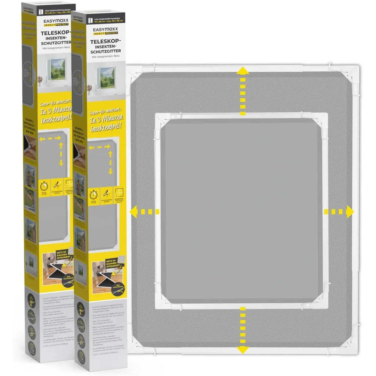 EASYmaxx Insect Protect | Teleskop-Insektenschutzgitter | Fliegengitter Fenster | mit vormontierten Rahmen | ausziehbar…