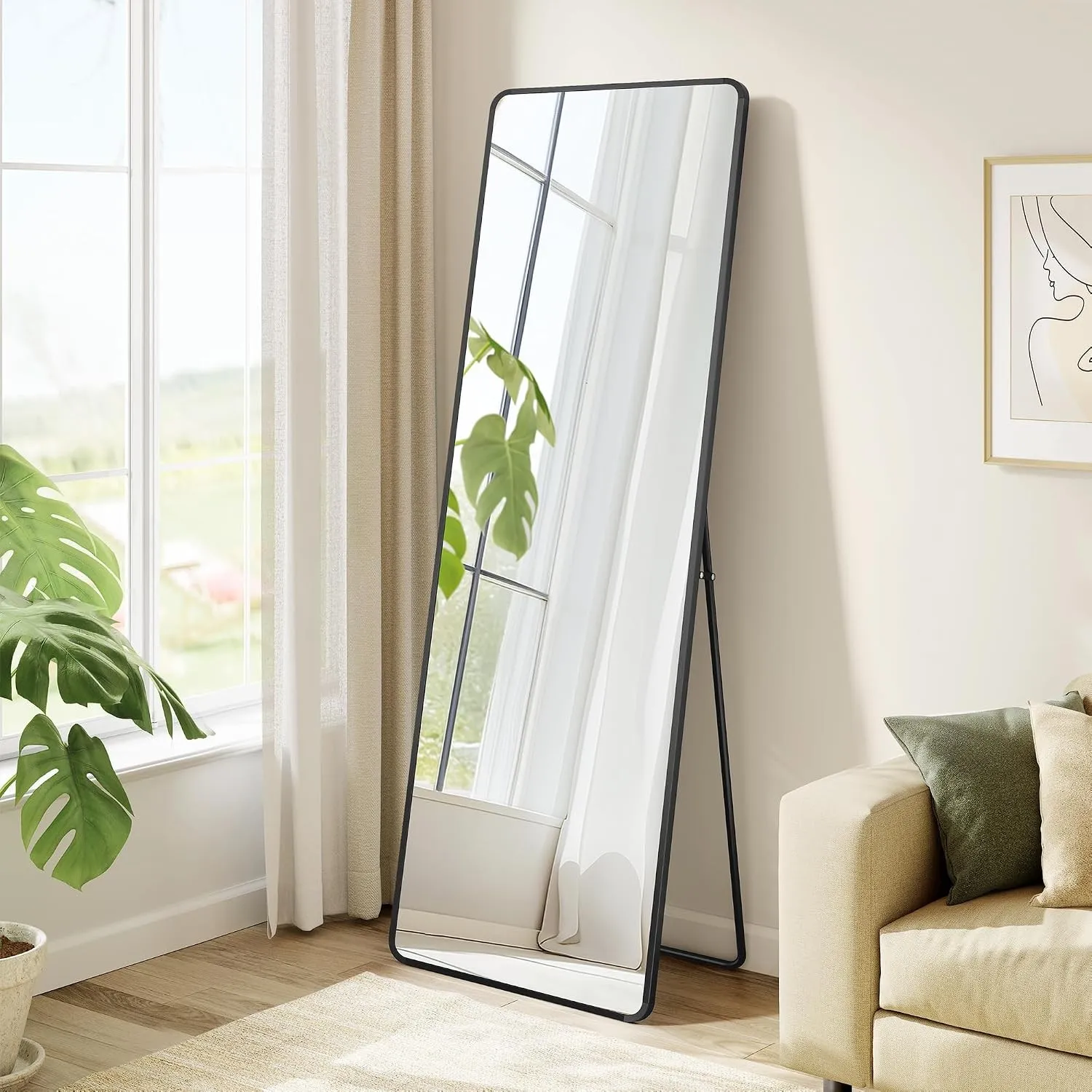 SONGMICS Ganzkörperspiegel, 160 x 50 cm, rechteckiger Standspiegel | Rahmen aus Aluminiumlegierung, Hartglas, für Schla…
