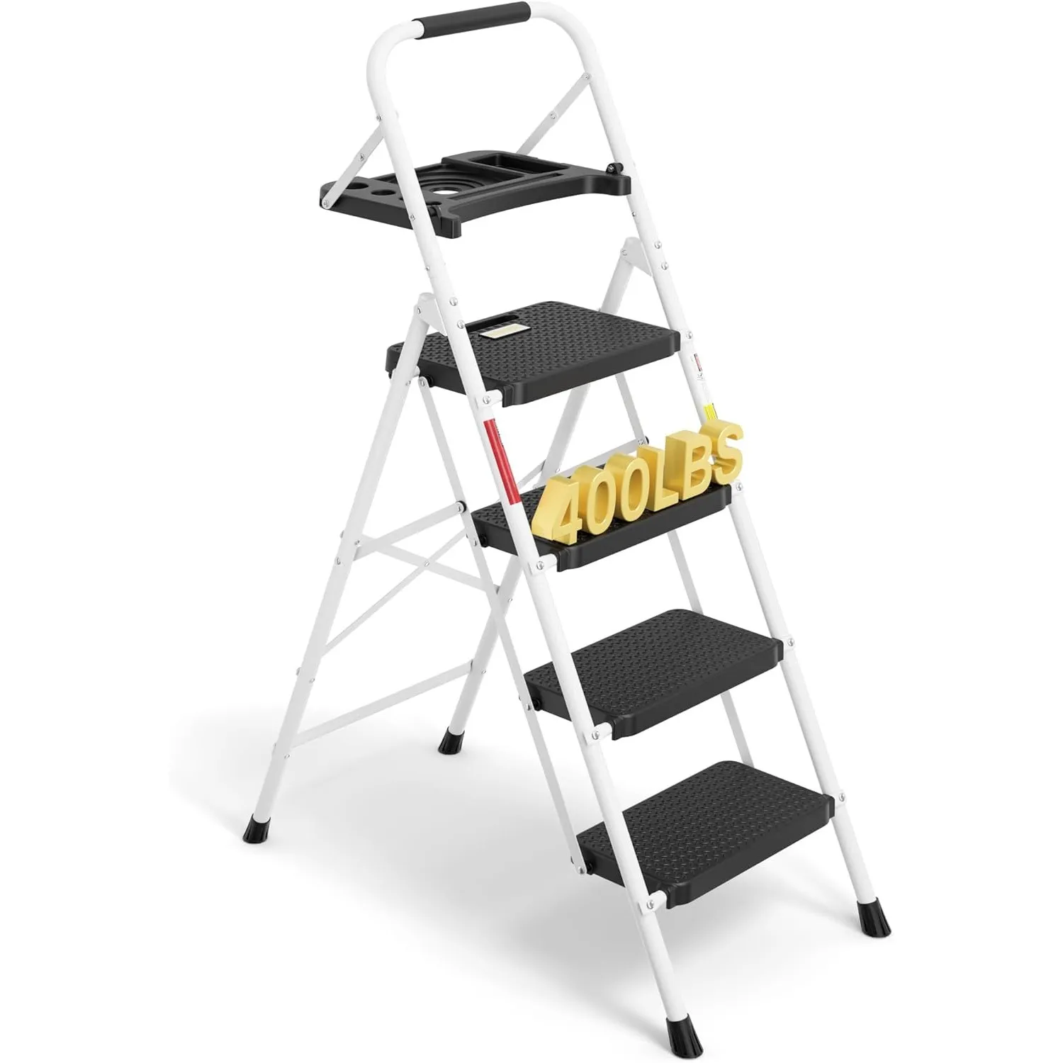 BONTEC Trittleiter 4 Stufen Klappbar, 150kg Kapazität mit Breiten Anti-Rutsch-Pedalen, Faltbarer Stahl-Tritthocker, Sch…