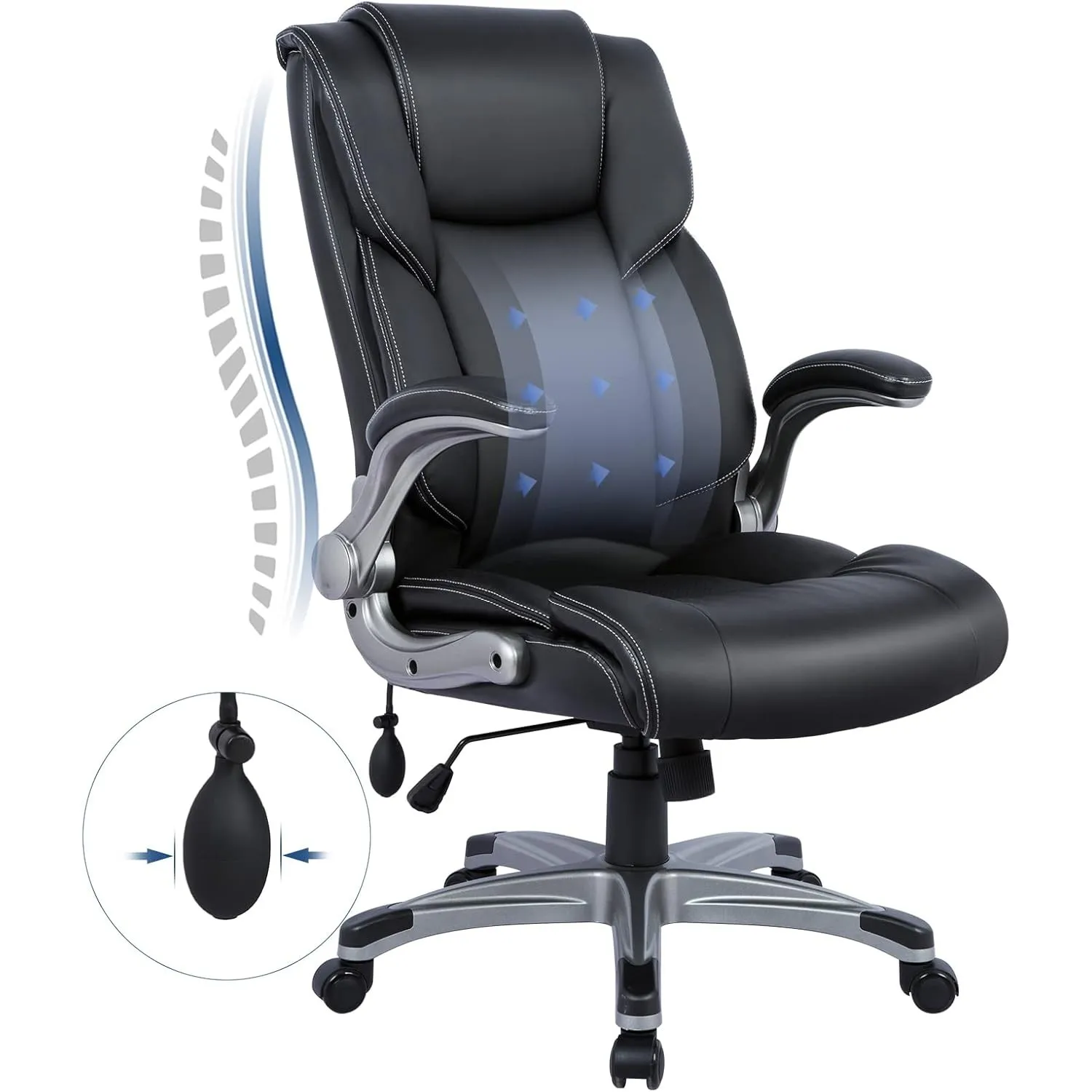 COLAMY Bürostuhl mit Hoher Rückenlehne, Ergonomischer Computer-Schreibtischstuhl, Lederstuhl mit Gepolsterten Klapparml…