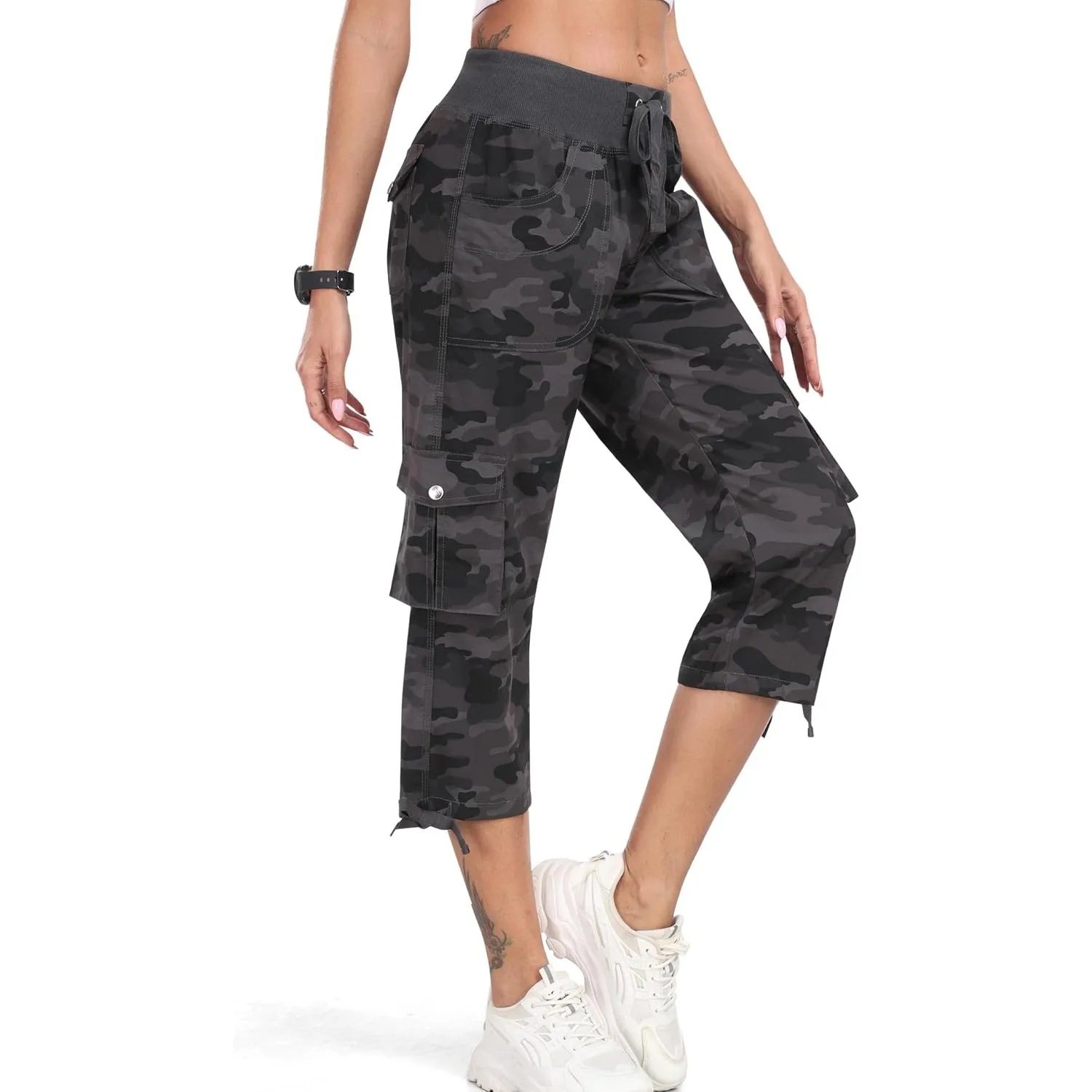 JINSHI Hosen Damen Sommer Cargohose 3/4 Hose Caprihose Wanderhose 6 Taschen | Leicht, Atmungsaktiv,Modisch für Alltag, …