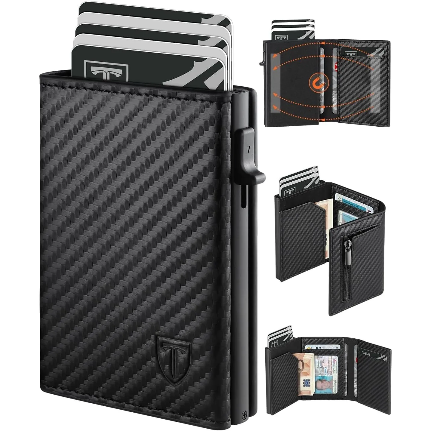 TEEHON Leder Geldbörse Herren mit Münzfach & RFID Schutz | Slim Wallet Kreditkartenetui mit Banknotenfächer | Carbon Ge…