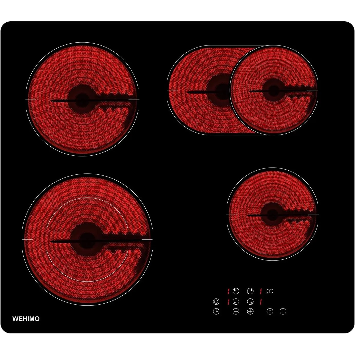 WEHIMO Glaskeramikkochfeld 4 Platten 7200W, 4 Kochzonen (2200W+2000W+1800W+1200W), 9 Heizstufen, Berührungssteuerung, K…