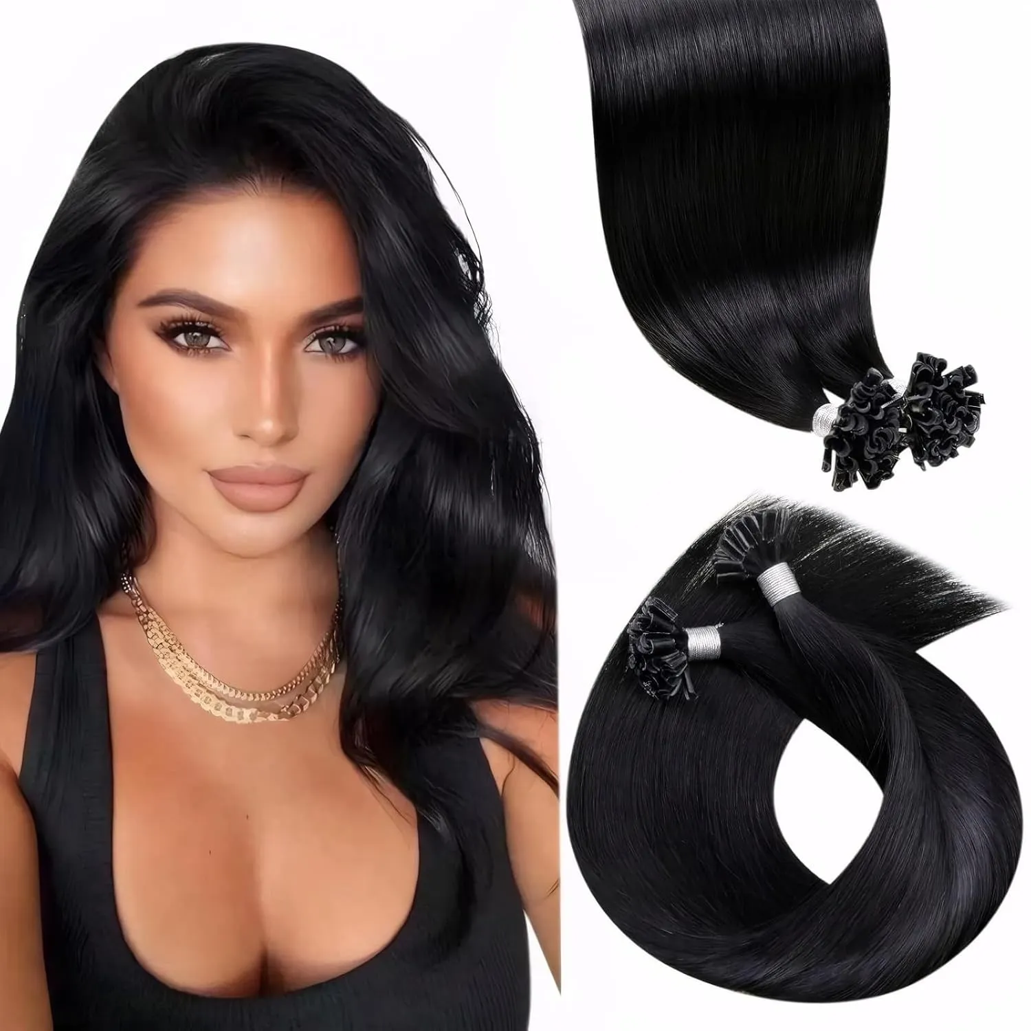 Laavoo Bondings Extensions Echthaar 60cm Schwarz Keratin Bondings Extensions Glatt Echthaar Extensions Bondings Remy Ha…