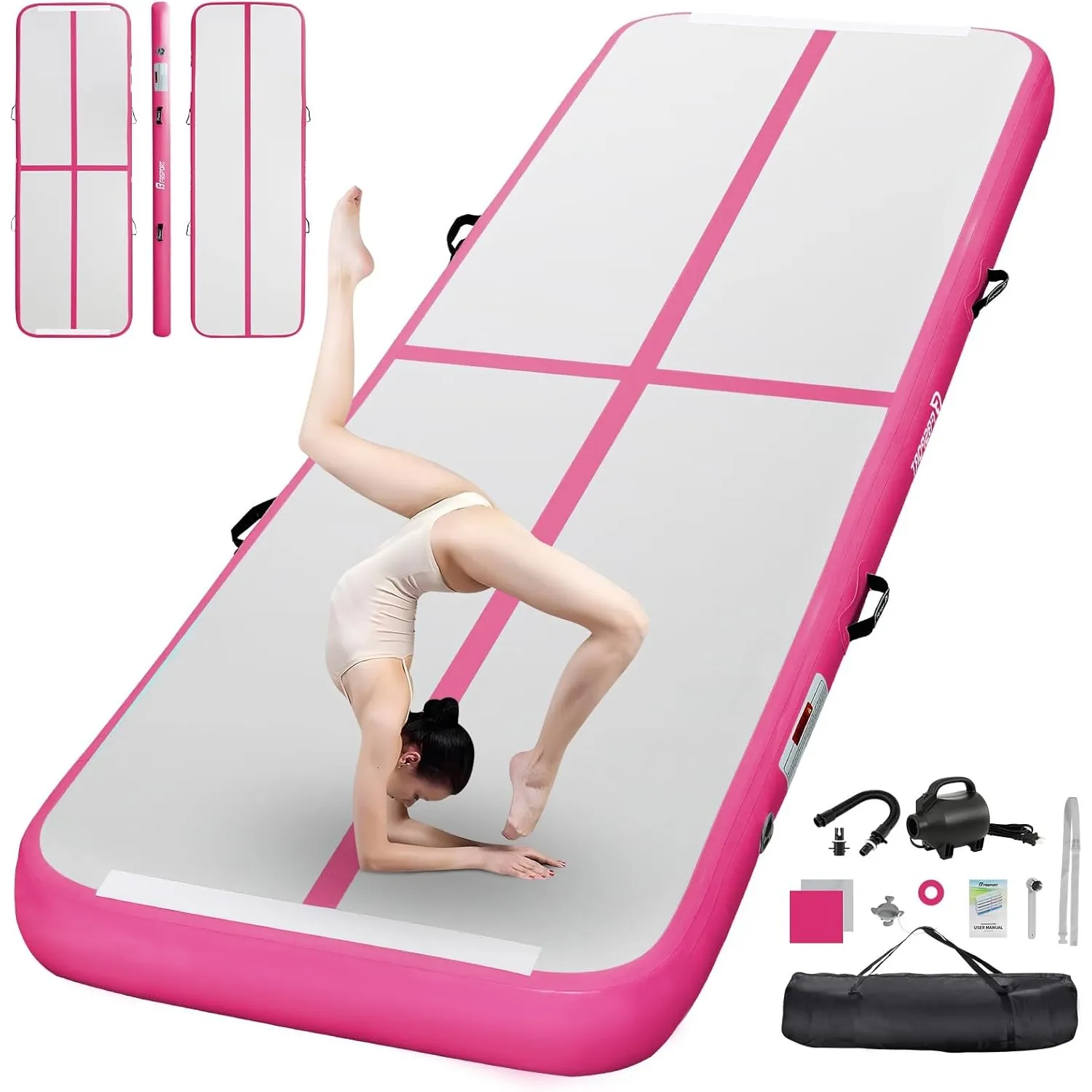 FBSPORT Airtrack Matte,10/20cm Hoch Verdicken 2/3/4/5/6/ M Tumbling Matte,Gymnastikmatte mit Luftpumpe,Trainingsmatte m…