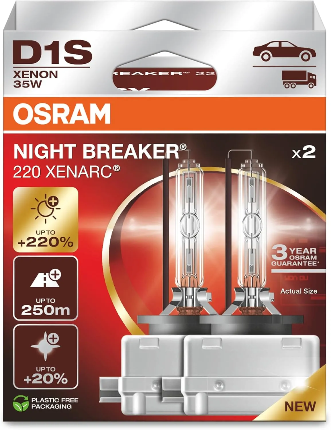 Osram D1S 35W XENARC® NIGHT BREAKER® LASER +220% 3 Jahre Garantie* 2 St