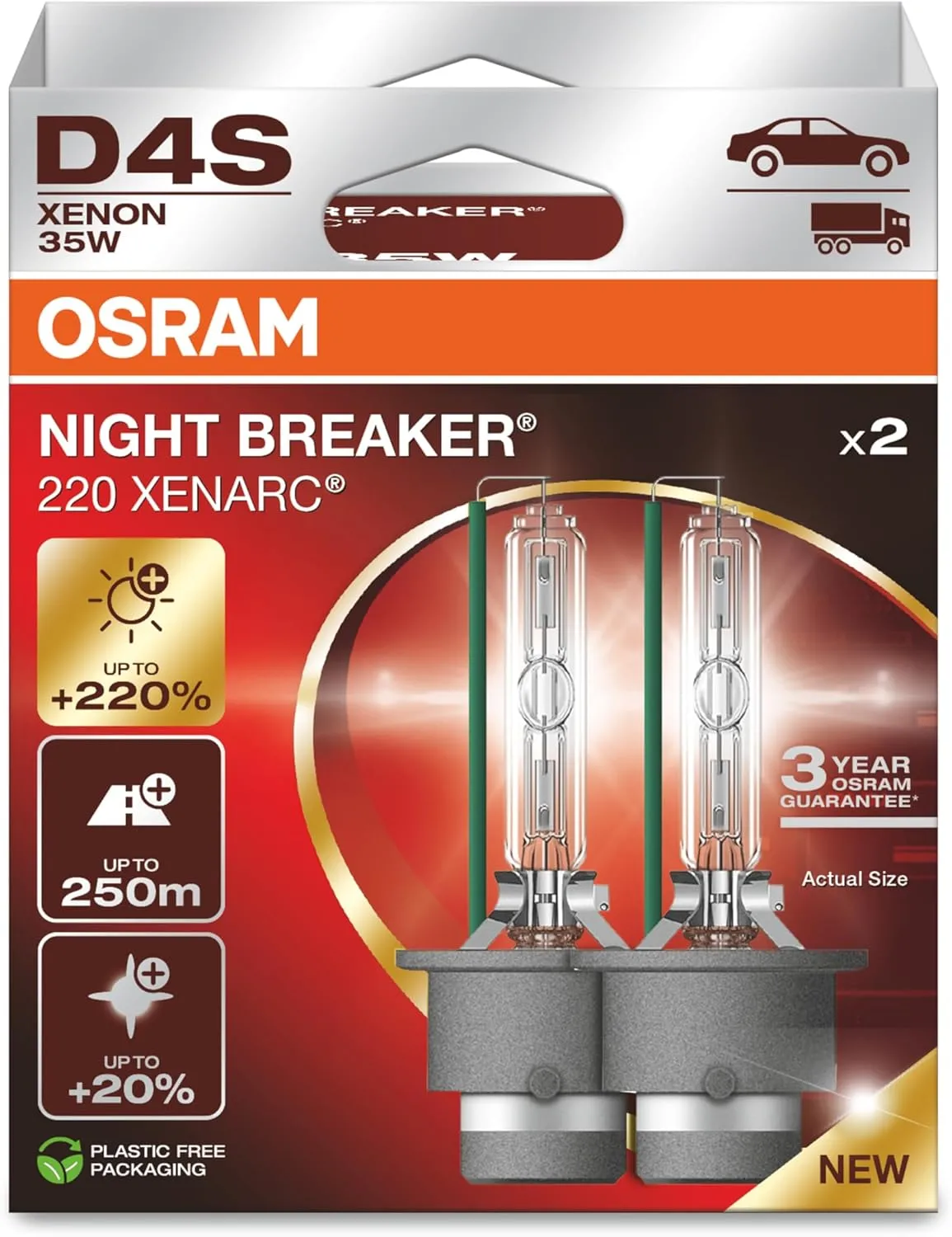Osram D4S 35W XENARC® NIGHT BREAKER® LASER +220% 3 Jahre Garantie* 2 St