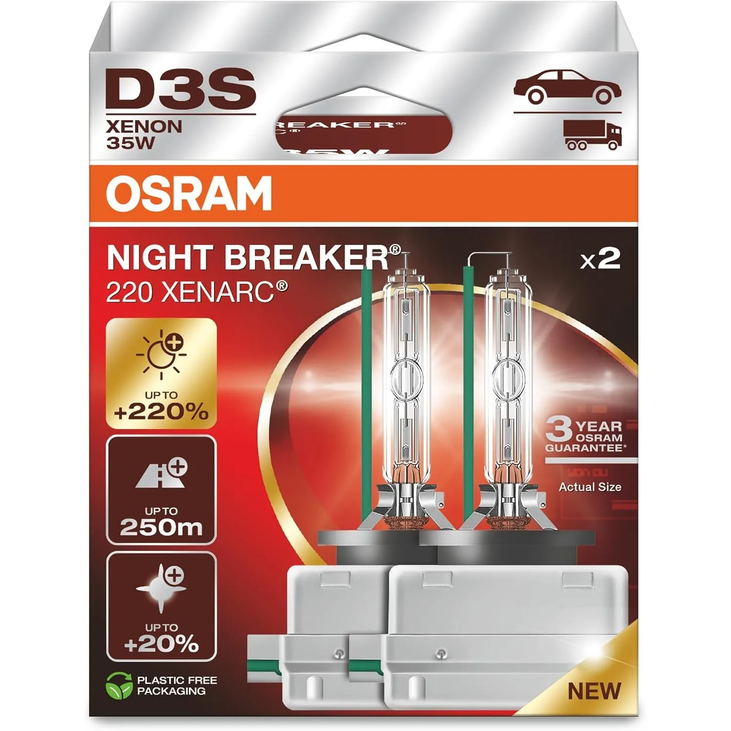 Osram D3S 35W XENARC® NIGHT BREAKER® LASER +220% 3 Jahre Garantie* 2 St