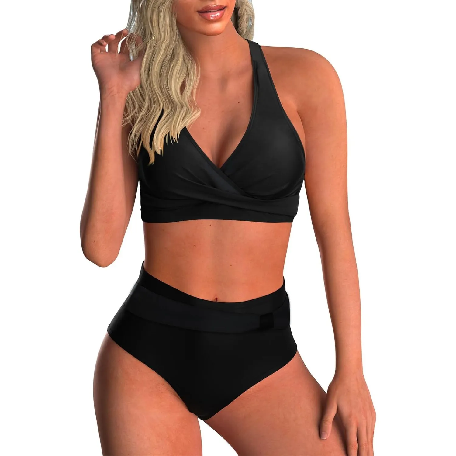 Adigaber Damen Zweiteiliger Badeanzug V Ausschnitt überkreuztes Blumenmuster Bikini Bademode Bauchkontrolle Bikini Sets