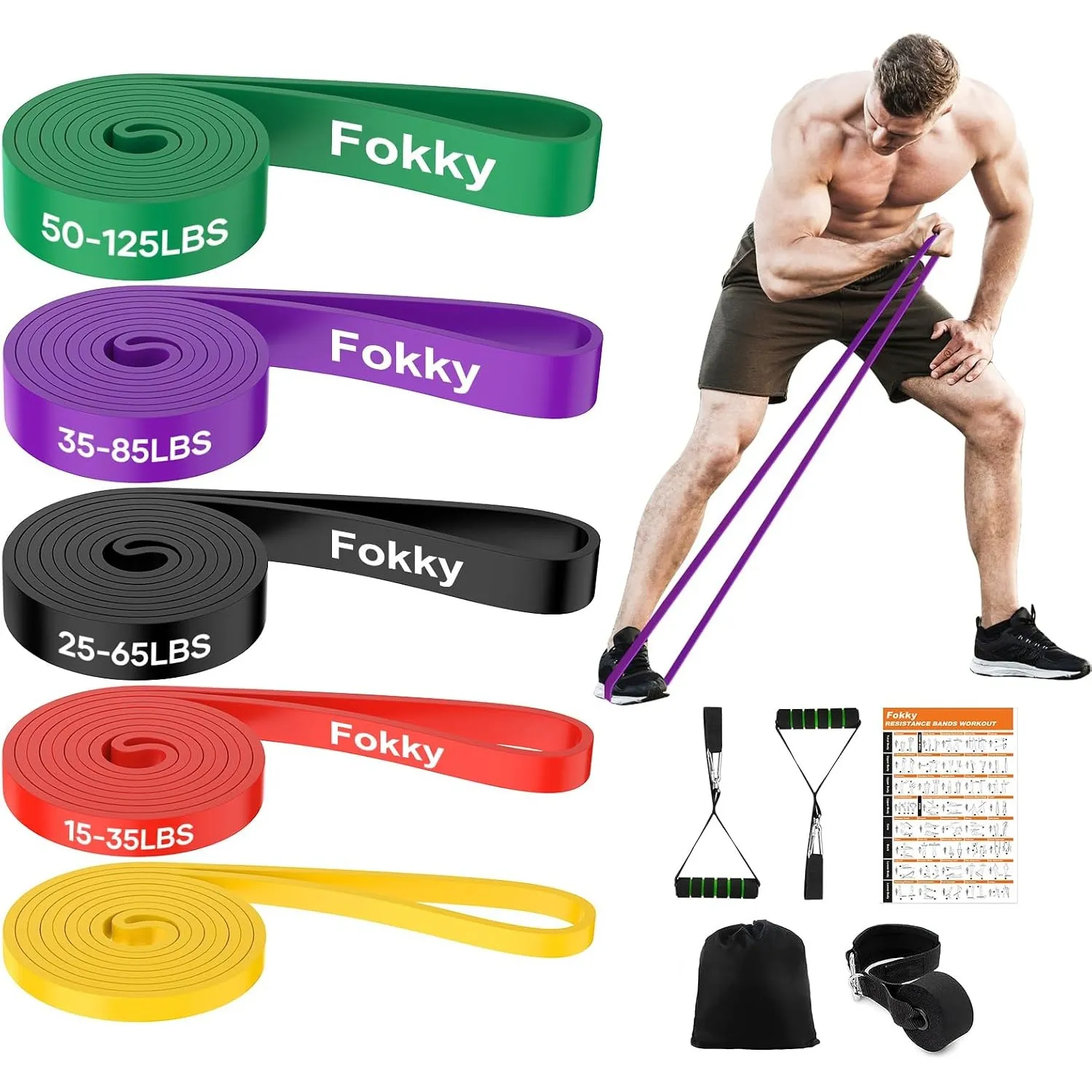 Fokky Fitnessbänder Widerstandsbänder mit 5 Stufen