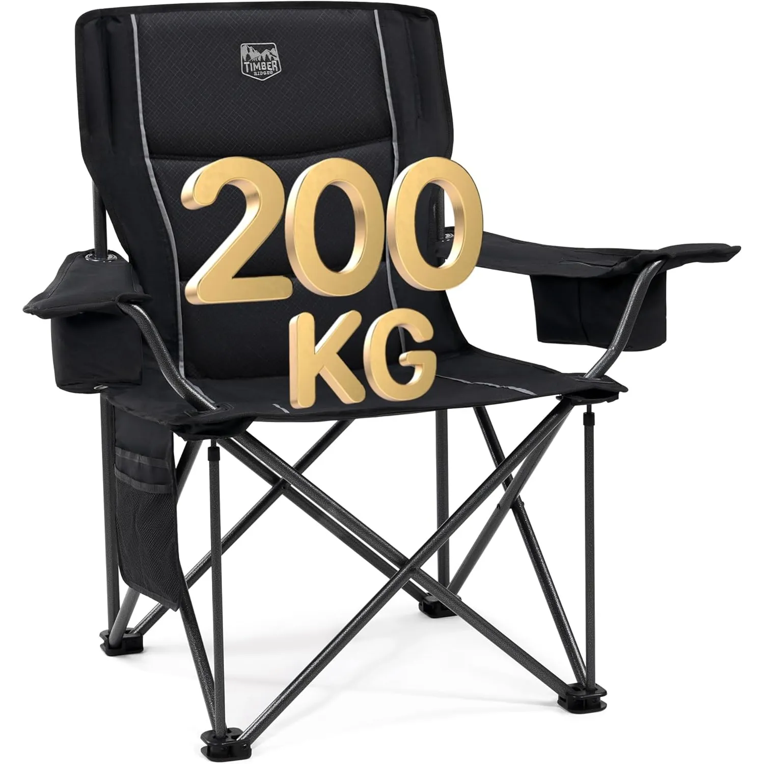 TIMBER RIDGE Campingstuhl Faltbar 200KG Übergroß 63cm Sitzbreit Kühltasche