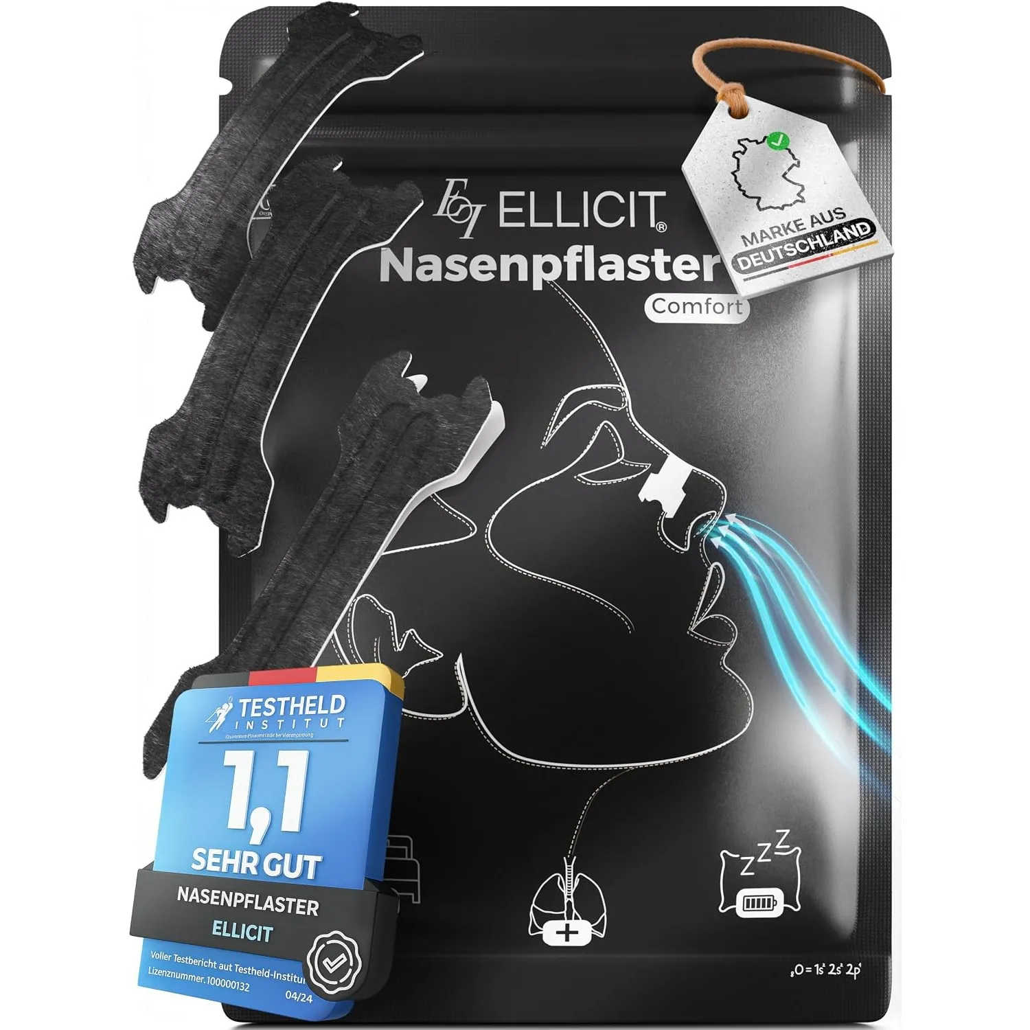 Ellicit Nasenpflaster Schwarz 30 Stk Nose Strips bei Schnarchen & für Sport