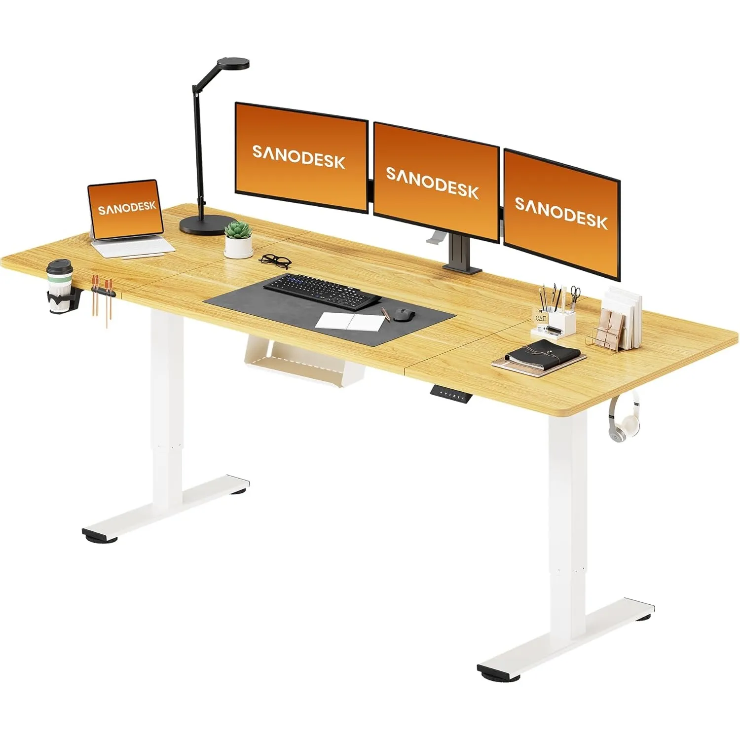SANODESK Höhenverstellbarer Schreibtisch 200 x 80 cm Schreibtisch Höhenverstellbar Elektrisch Ergonomischer Steh-Sitz T…