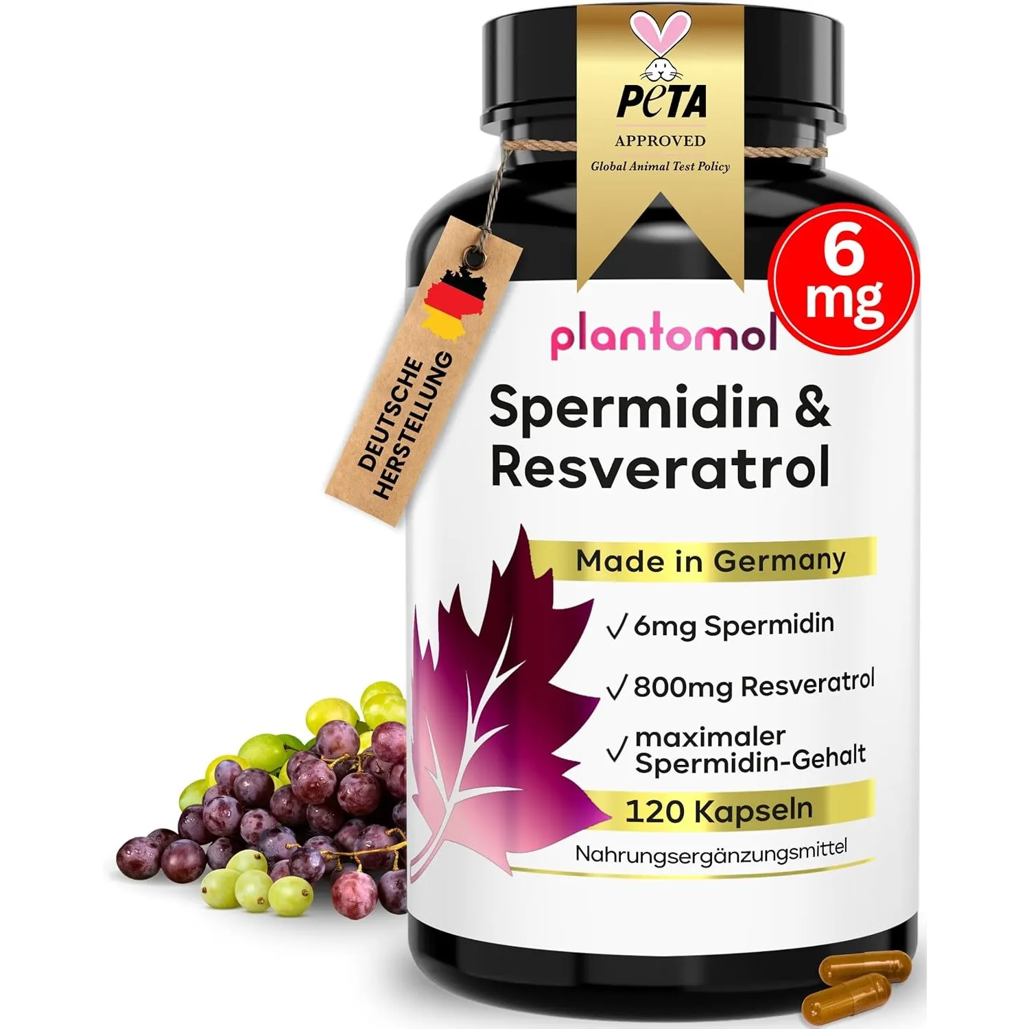 Spermidin Kapseln hochdosiert - Spermidin 6mg & 800mg Trans-Resveratrol