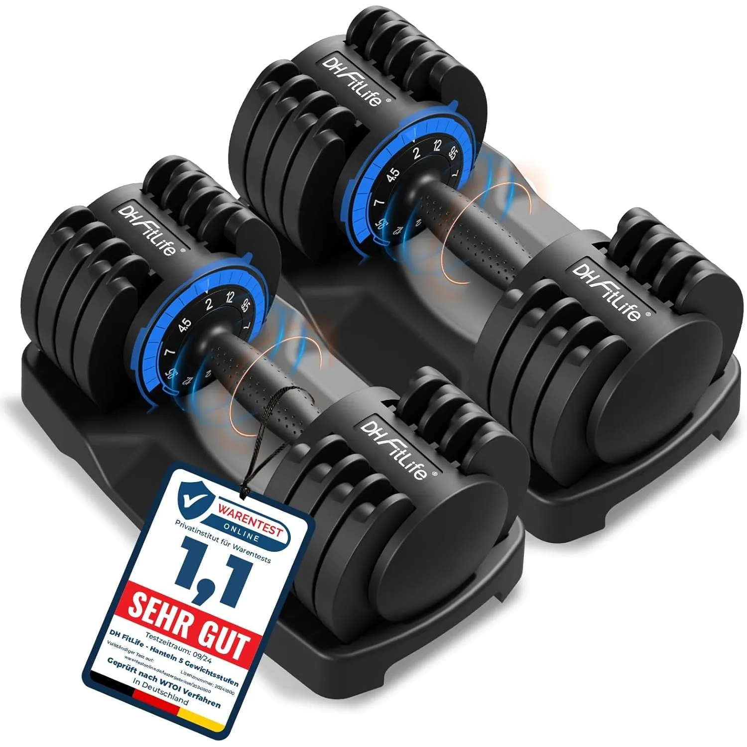 DH FitLife 12kg verstellbare Hanteln Set, 5 Stufen, Kurzhanteln 5-in-1