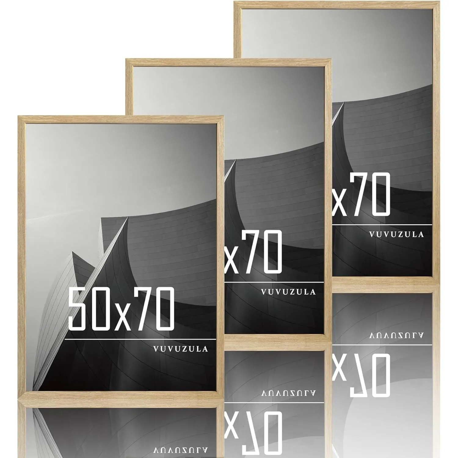VUVUZULA Bilderrahmen 50x70cm Holz Fotorahmen Holzrahmen MDF Rahmen 50x70cm Eiche Natur 3er Set