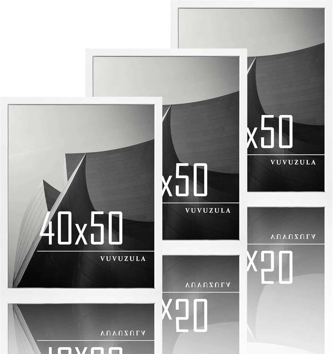 VUVUZULA Picture Frame, 40 x 50 cm, White, Wood Photo Frame, Wooden Frame, MDF Frame, Set of 3