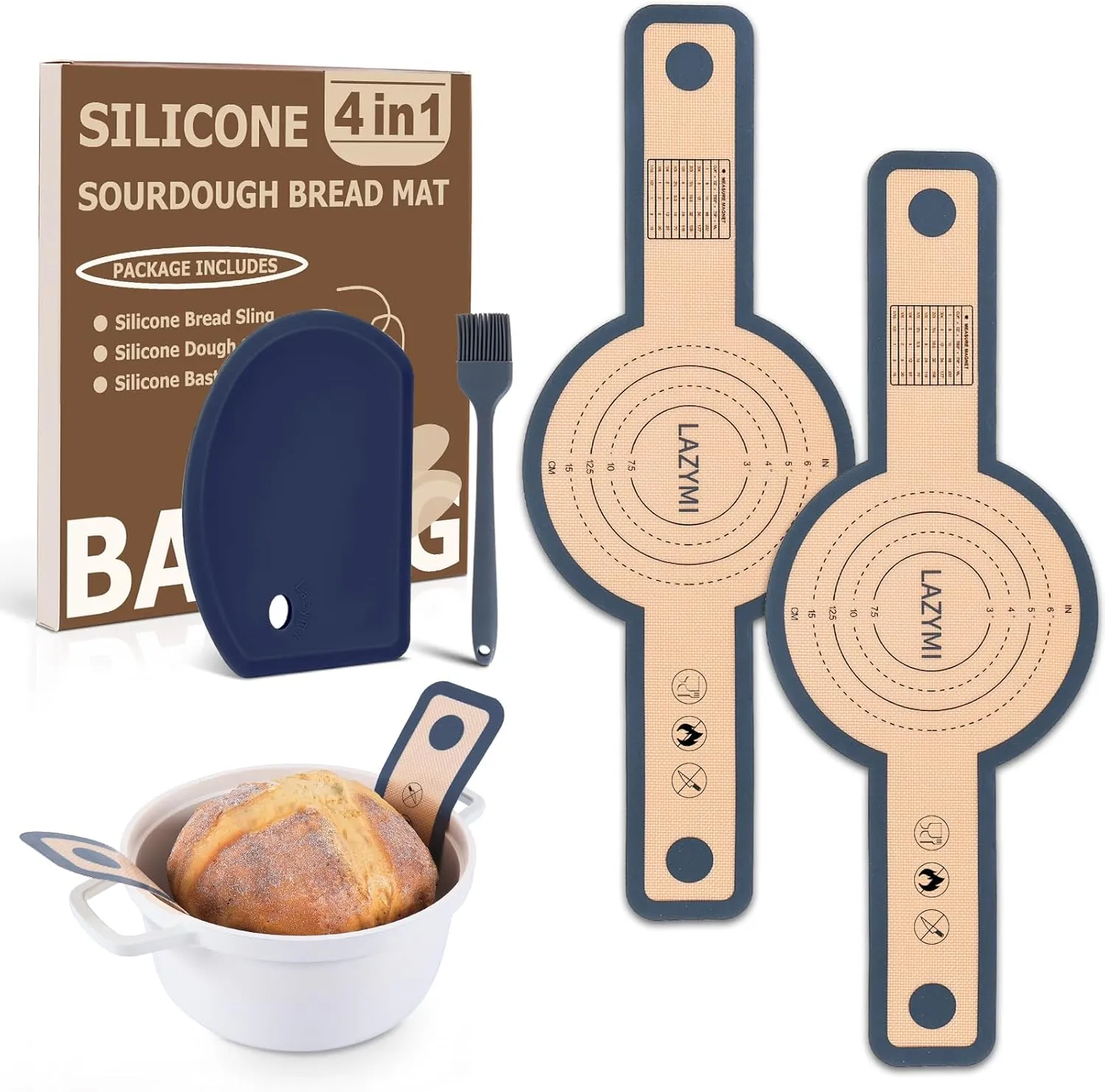 Silikon Backmatte für Dutch Oven 2 Stück, Wiederverwendbare Silikon Backmatte Brot mit Langen Griffen für Brottopf, Tei…
