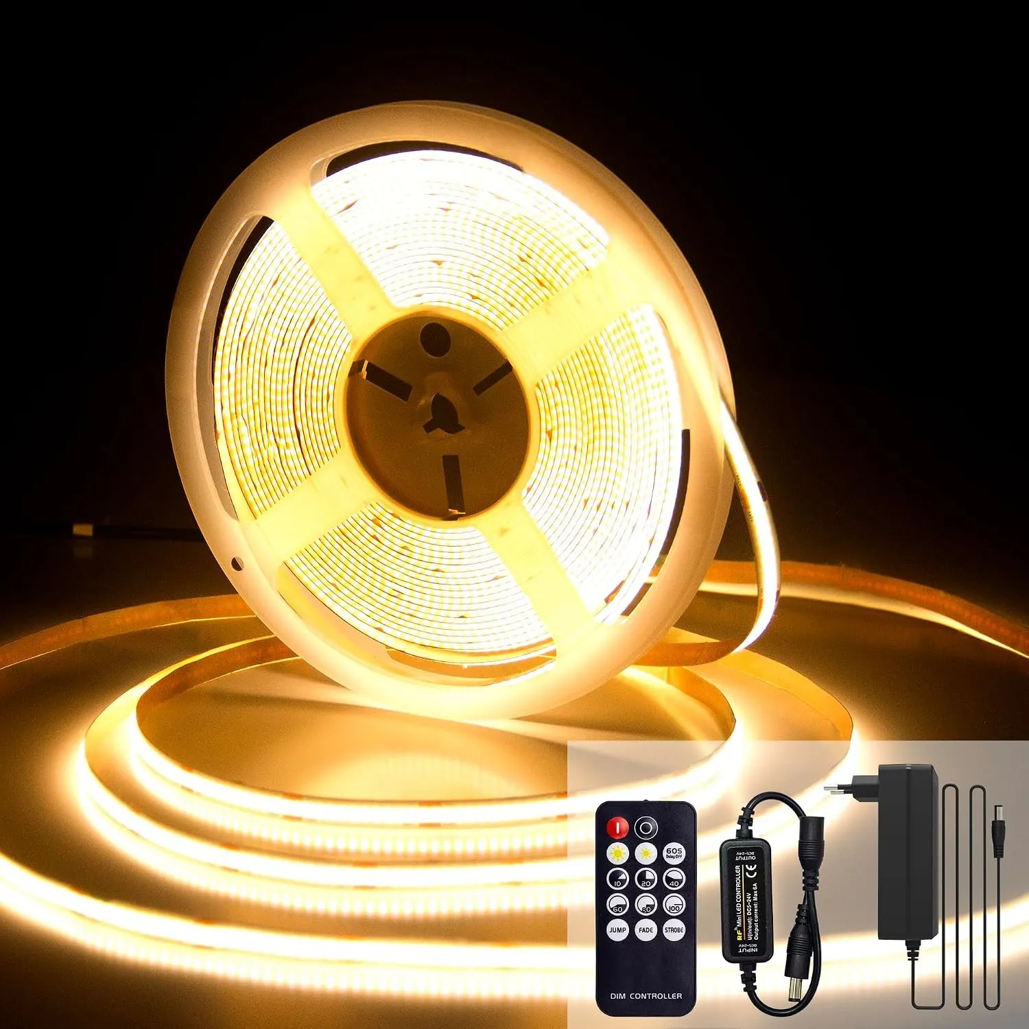 COB LED Streifen 10M, LED Streifen Warmweiss 3000K, 24V Lichtband Dimmbar, CRI92, 8mm Breite, mit Fernbedienung und Net…