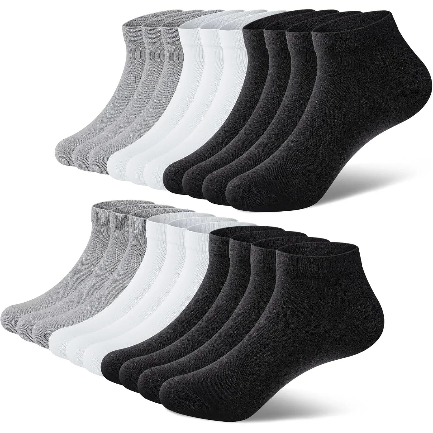 Sneaker Socken Herren Damen Baumwolle 10 Paar Sneakersocken Kurz Sneakersocken Socks Unisex Schwarz Weiß Grau
