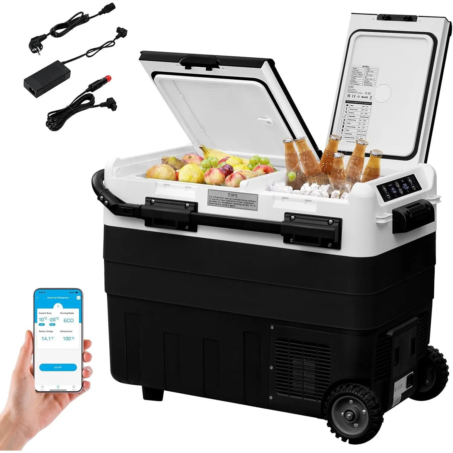 WOLTU 50L Kompressor Kühlbox elektrisch Gefrierbox Dual Zone mit USB-Anschluss, 12 V/24 V, Mini Kühlschrank Klein Gefri…