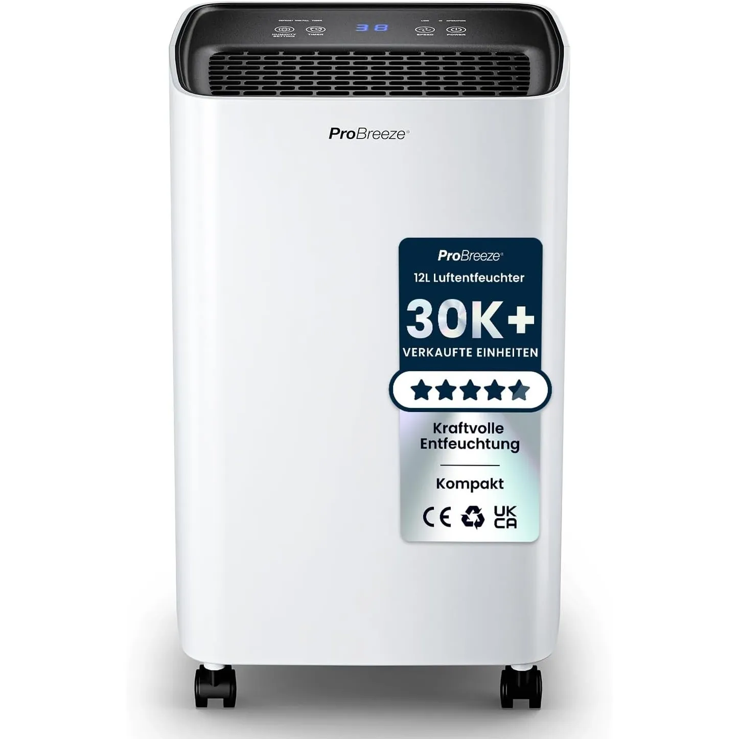 ProBreeze Luftentfeuchter 12L in 24h Entfeuchtungsleistung - Dehumidifier - Luftentfeuchter elektrisch mit 2L Wassertan…