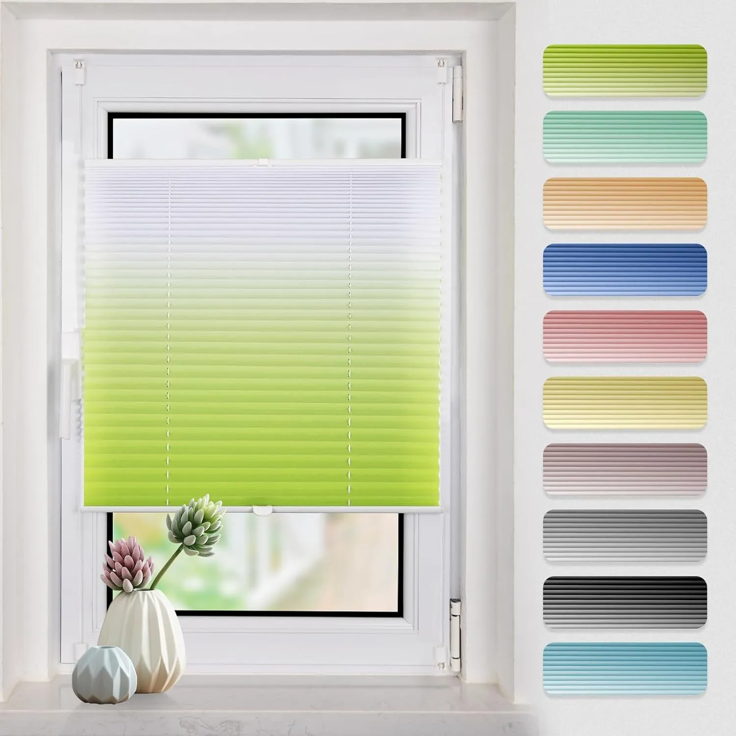 Buseu Plissee Klemmfix ohne Bohren 90x120cm Grün Faltrollo Plisseerollo