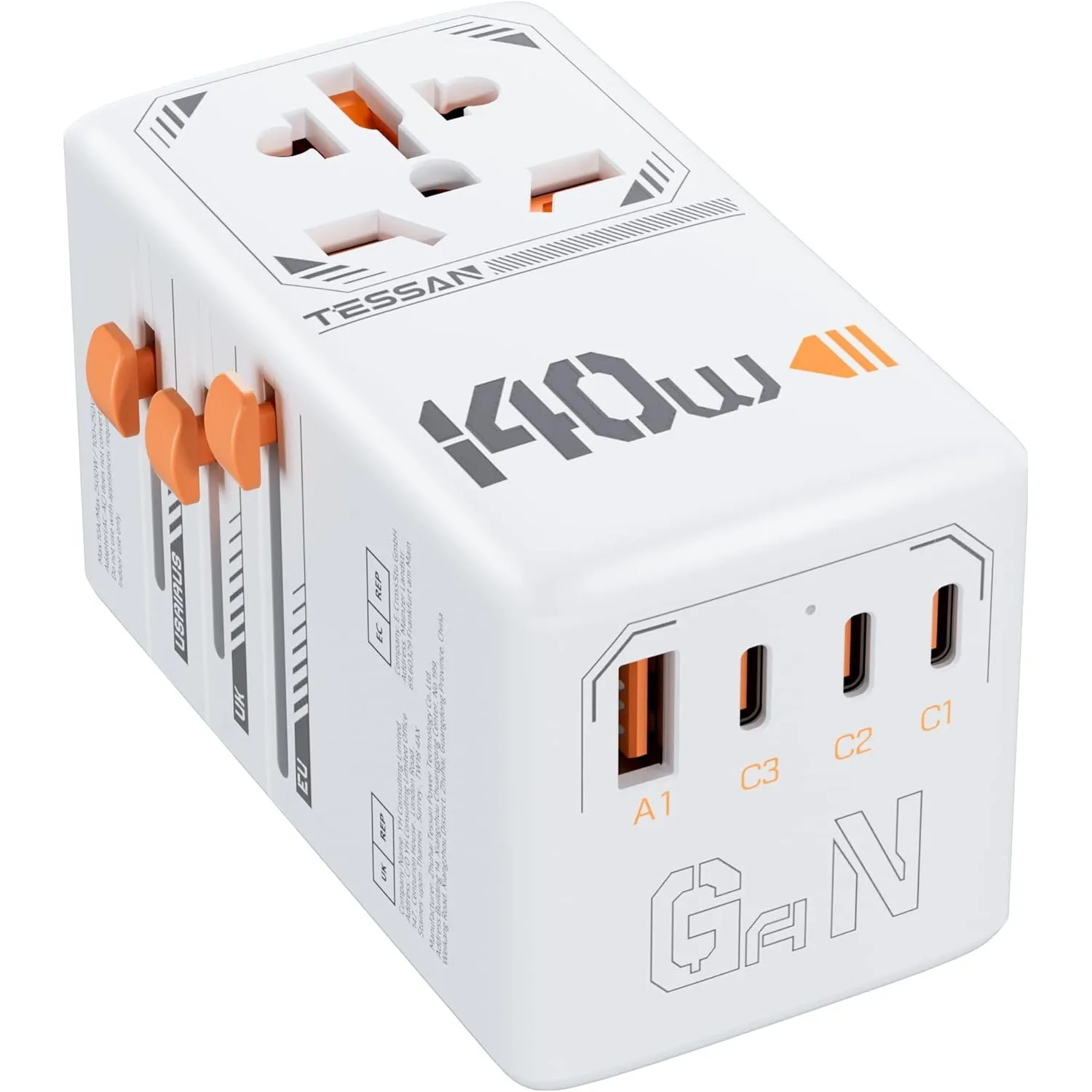 TESSAN 140W GaN Reiseadapter Weltweit mit 3 USB C und 1 USB A, Weiß