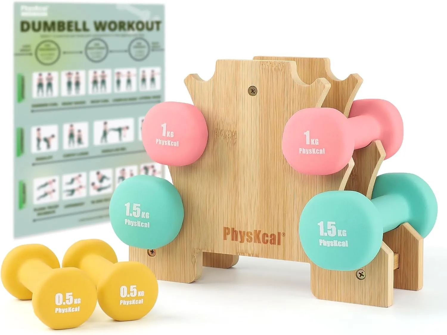 PhysKcal Dumbbell Set, Dumbbells Set and Storage Stand for Home Training, Gym