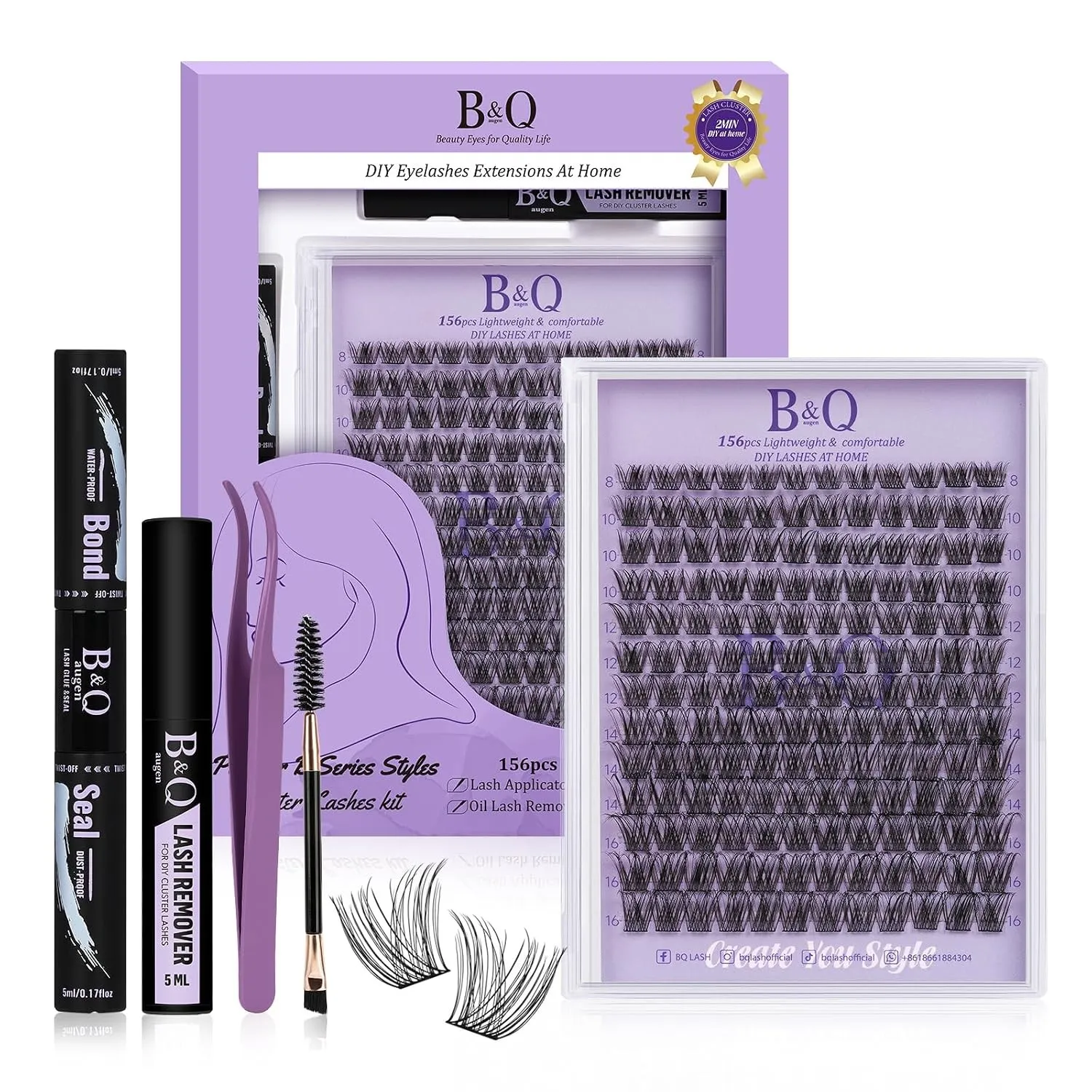 B&Q Lash Extension Set 156PCS Wimpern Cluster8-16 mm für Wimpern Extensions
