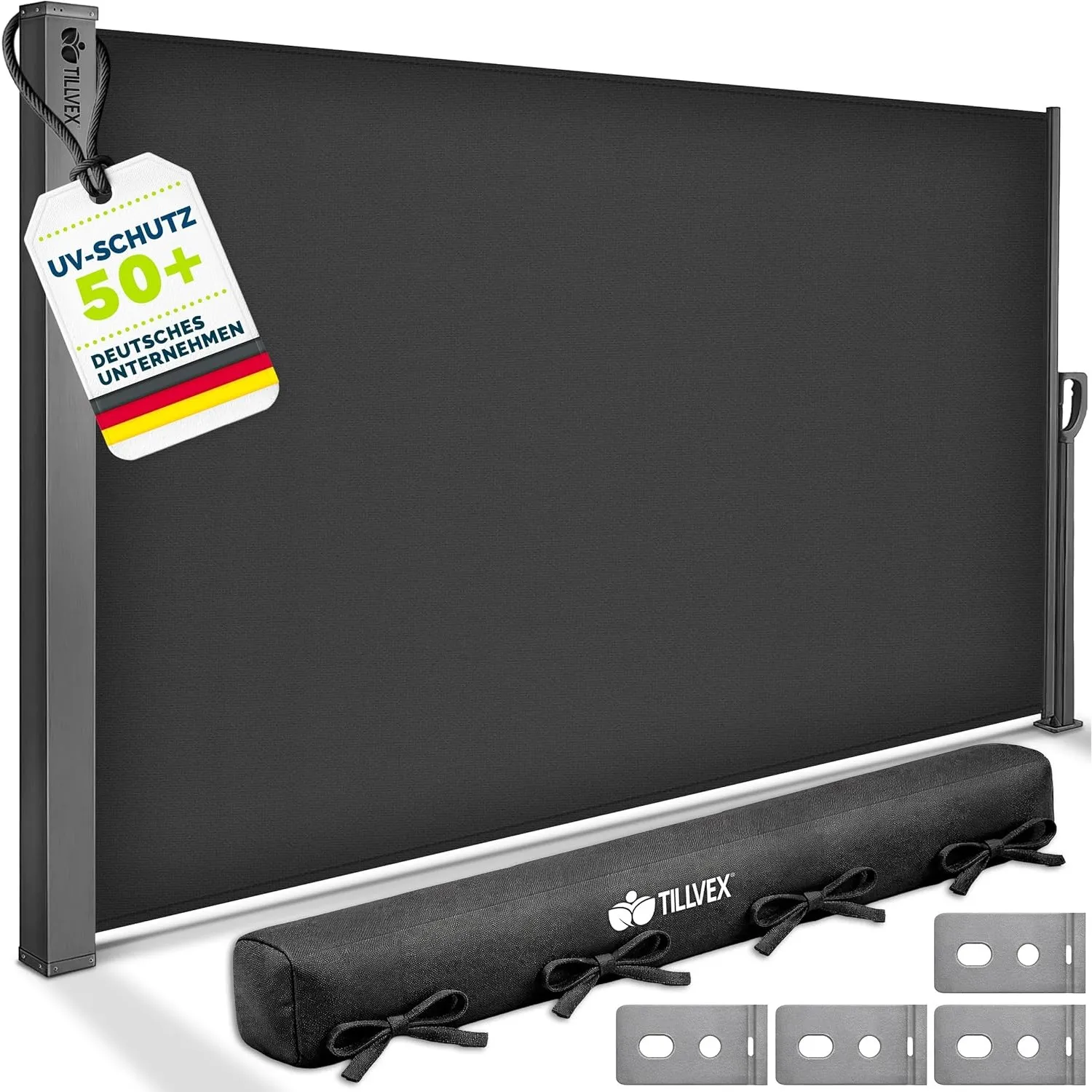 tillvex® Seitenmarkise 160 x 300 cm ausziehbar & Blickdicht mit Regencover