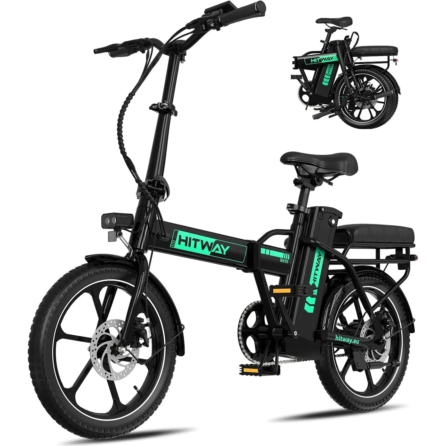 HITWAY BK5S E Bike Faltbar 250W, 36V 13Ah Akku, Reichweite 45-100 km, 16×2.4” Reifen, LCD Display, IP54, Pedelec 25 km/…