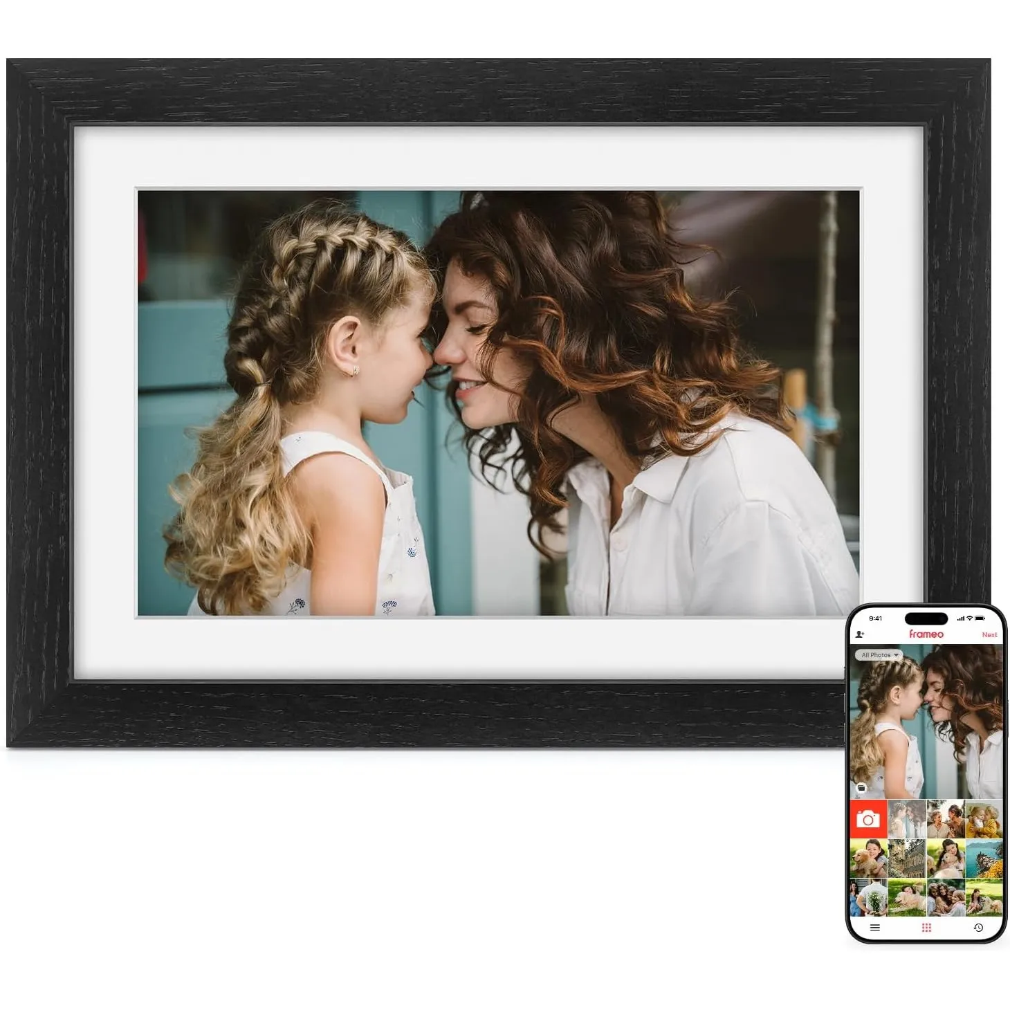 Frameo Digitaler Bilderrahmen Holz WLAN, 10.1" Elektronischer Bilderrahmen 32GB Speicher, 1280*800 IPS Touchscreen Auto…